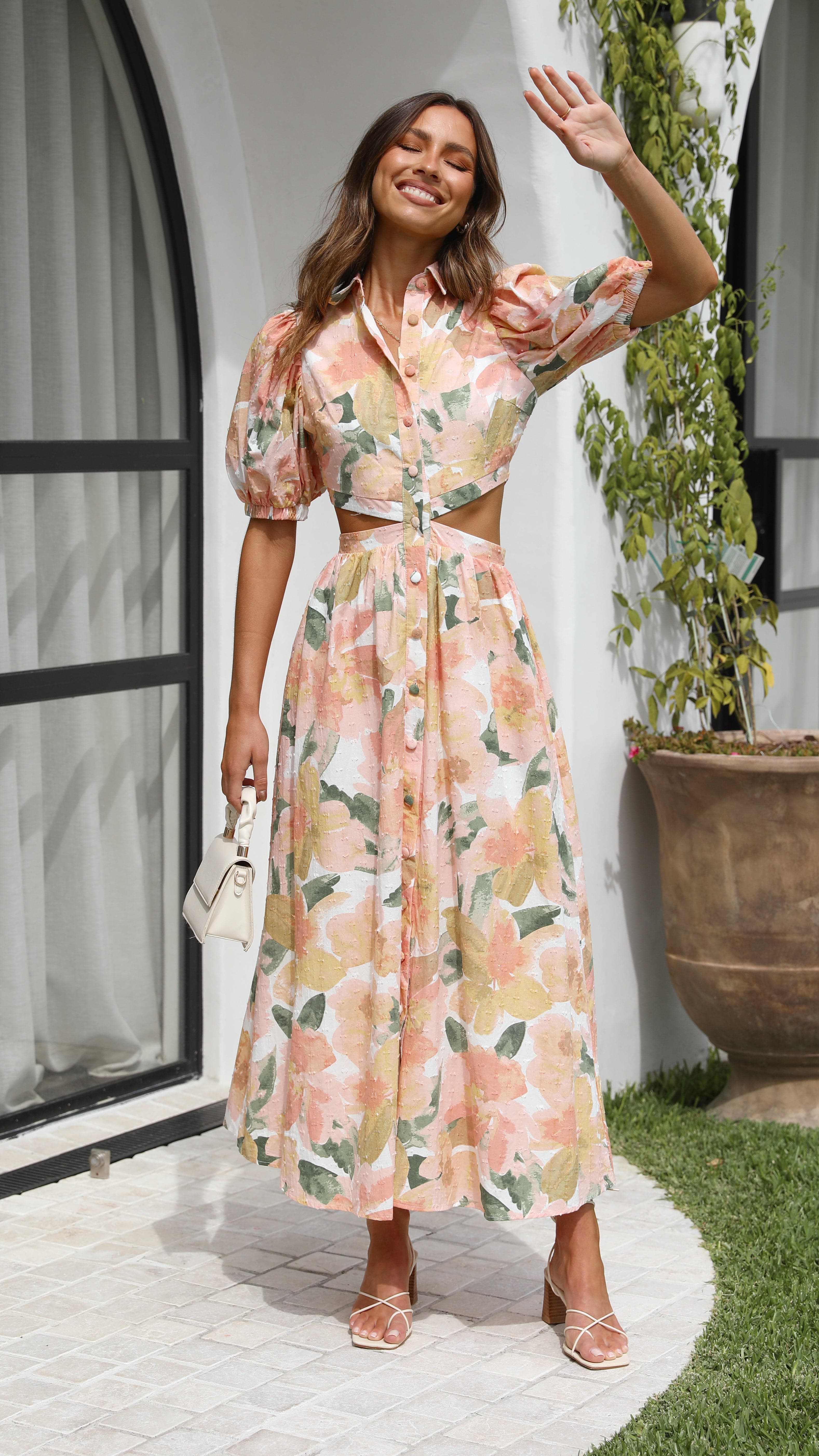 Kylo Midi Dress - Floral Print Summer Dress for Women | Mallorca Style | Perfect for Beach Vacation, Date Night & Casual Outings