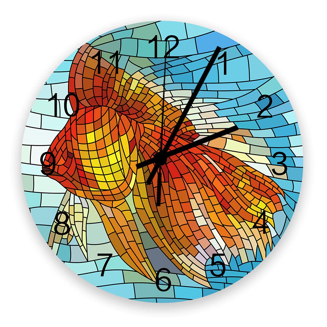 12 Inch Silent Non-Ticking Wall Clock - Goldfish Color Block Design, Battery Operated Quartz Clock for Easy Reading | Perfect for Bedroom, Office, Living Room & Kitchen Decor | Home, Office & Commercial Use