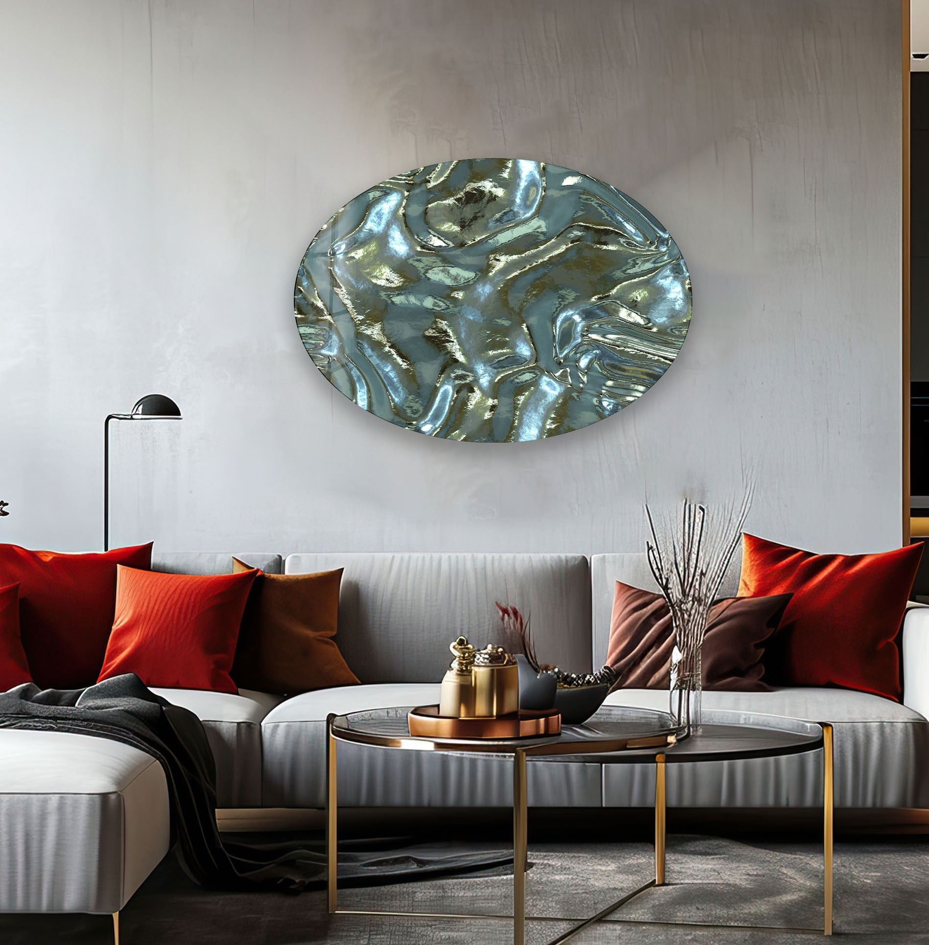Asymmetric Oval Shiny Glass Wall Art - Modern Abstract Home Decor for Living Room, Bedroom & Office - Perfect for Wall Decor, Housewarming Gifts & Interior Design