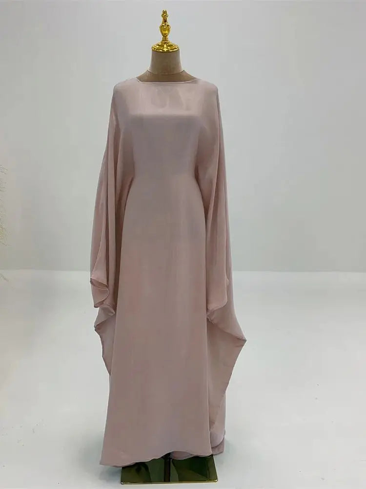 Elegant Batwing Sleeve Satin Abaya Dress for Women - Modest Muslim Prayer Dress for Eid, Wedding & Special Occasions