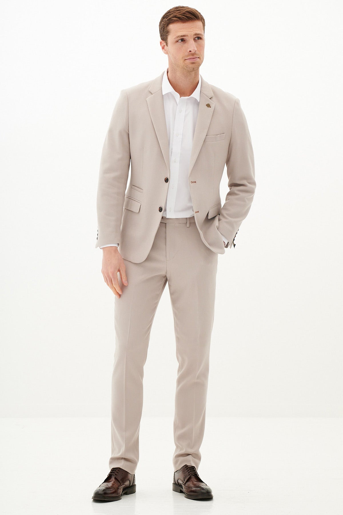HM5 Stone Tailored Two-Piece Suit for Men - Slim Fit Business Blazer & Pants Set - Perfect for Office, Weddings & Formal Events