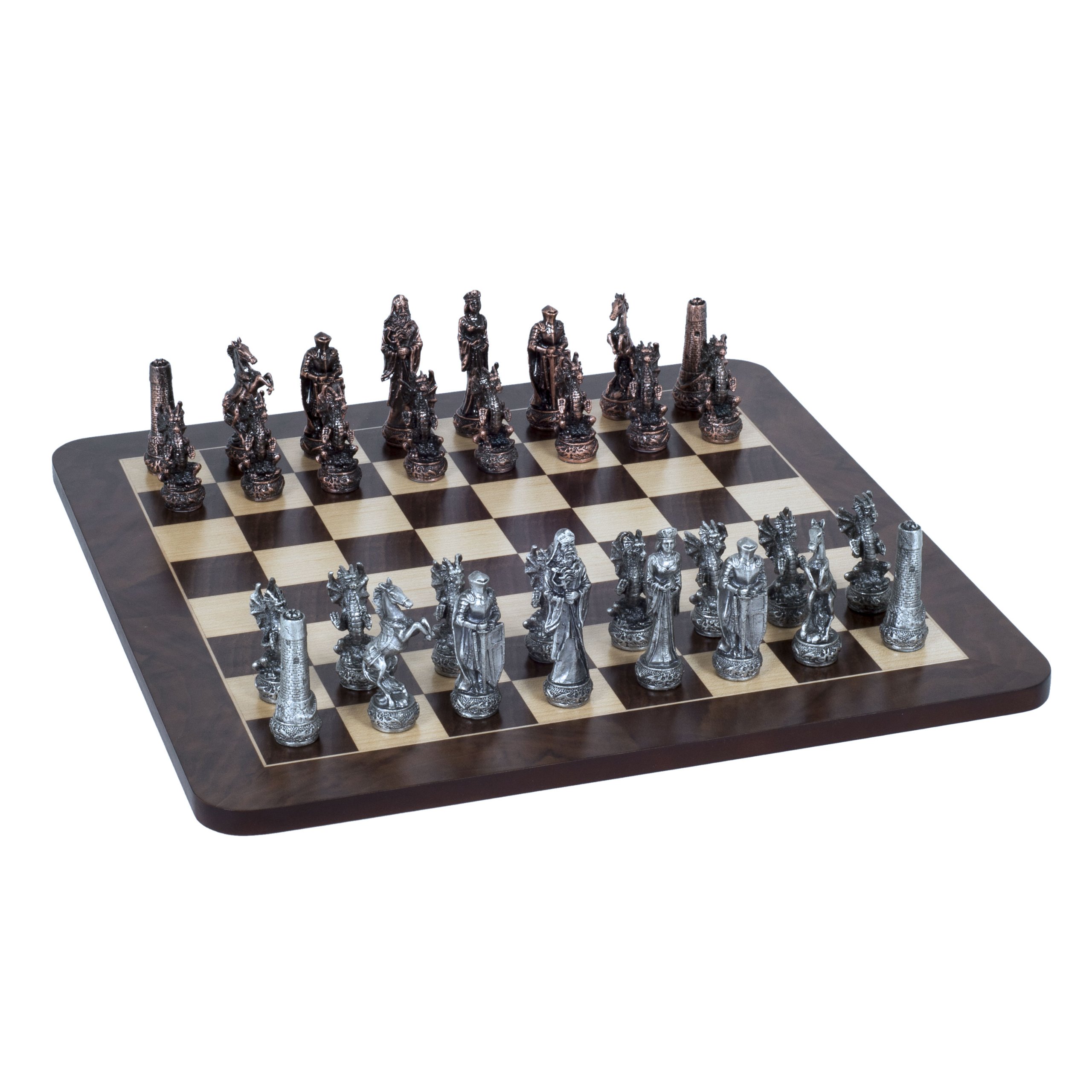 WE Games Fantasy Theme Luxury Chess Set - Handcrafted Pewter Chess Pieces & Walnut Wood Chess Board, 16 Inch Full Chess Set for Adults | Perfect for Game Nights, Home Decor, and Collector's Display