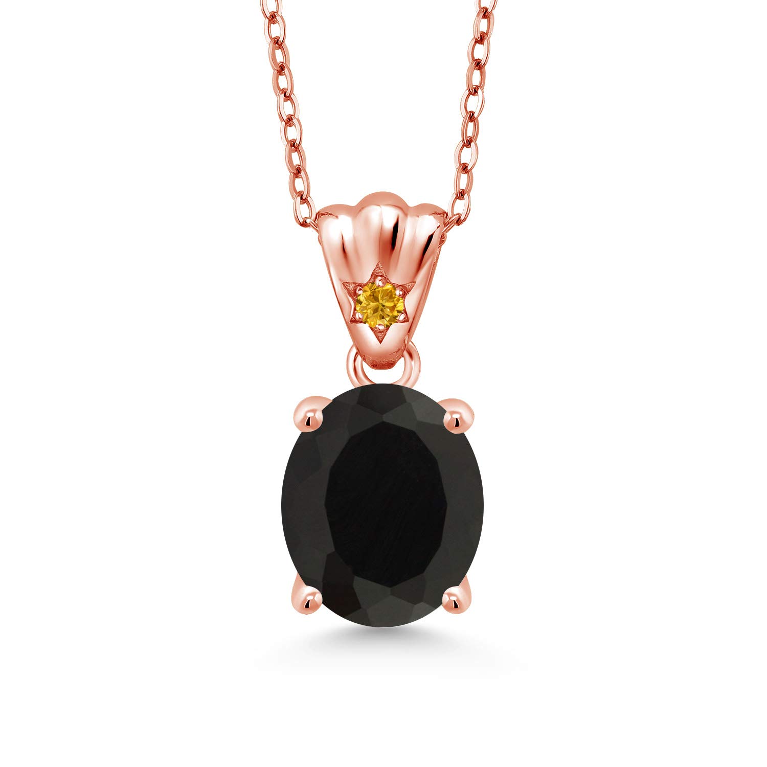 3.05 Ct Black Onyx & Yellow Sapphire Pendant in 18K Rose Gold Plated Silver - Elegant Gemstone Jewelry for Women, Perfect for Gifts, Parties & Everyday Wear