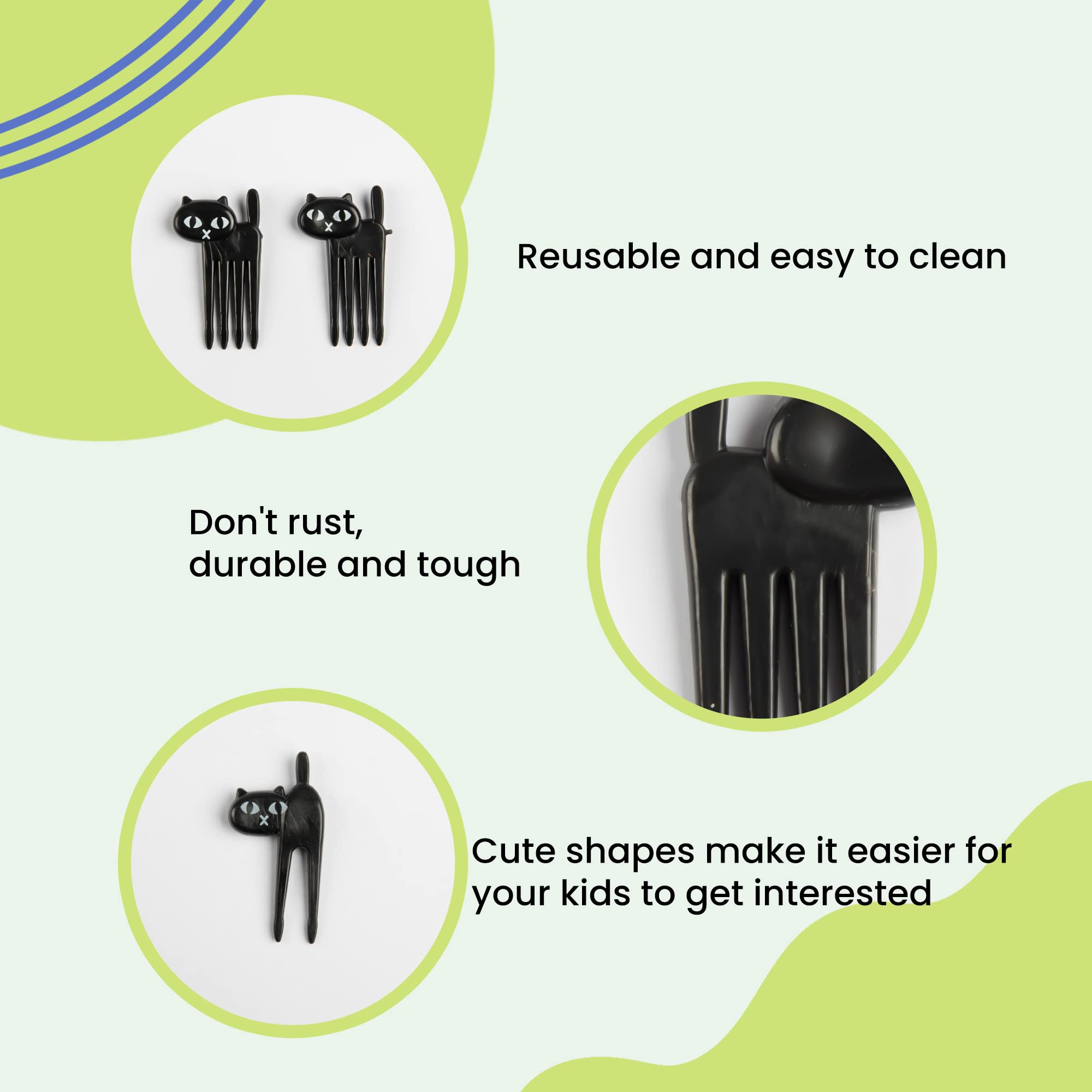 ICYANG 12-Piece Black Cat Food Picks - Reusable Cute Animal Fruit Cocktail Picks for Bento Lunch Box, Party Decor & Tableware Accessories | Perfect for Birthday Parties, Picnics, School Lunches & Home Decor