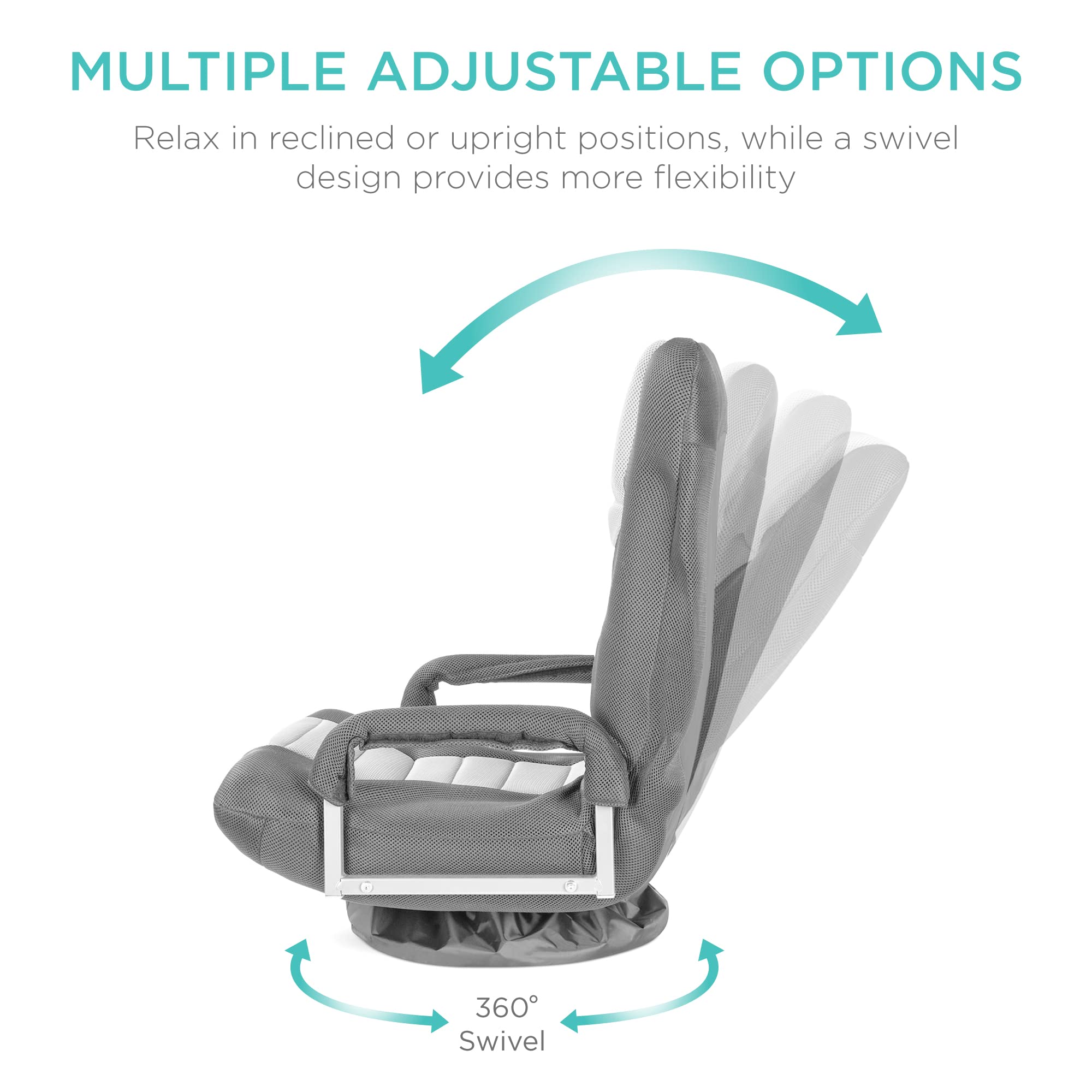 Best Choice Products 360-Degree Swivel Gaming Chair - Adjustable Foldable Backrest with Lumbar Support & Armrests for Ultimate Comfort - Gray/White Multipurpose Floor Rocker for Gaming, TV Watching, Reading & Relaxation