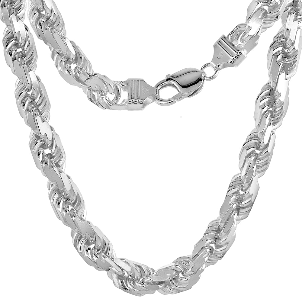 9mm Sterling Silver Diamond-Cut Rope Chain Necklace & Bracelet Set for Men - Nickel Free, Handmade in Italy (8-30 Inch) - Perfect for Gifts, Weddings & Everyday Wear