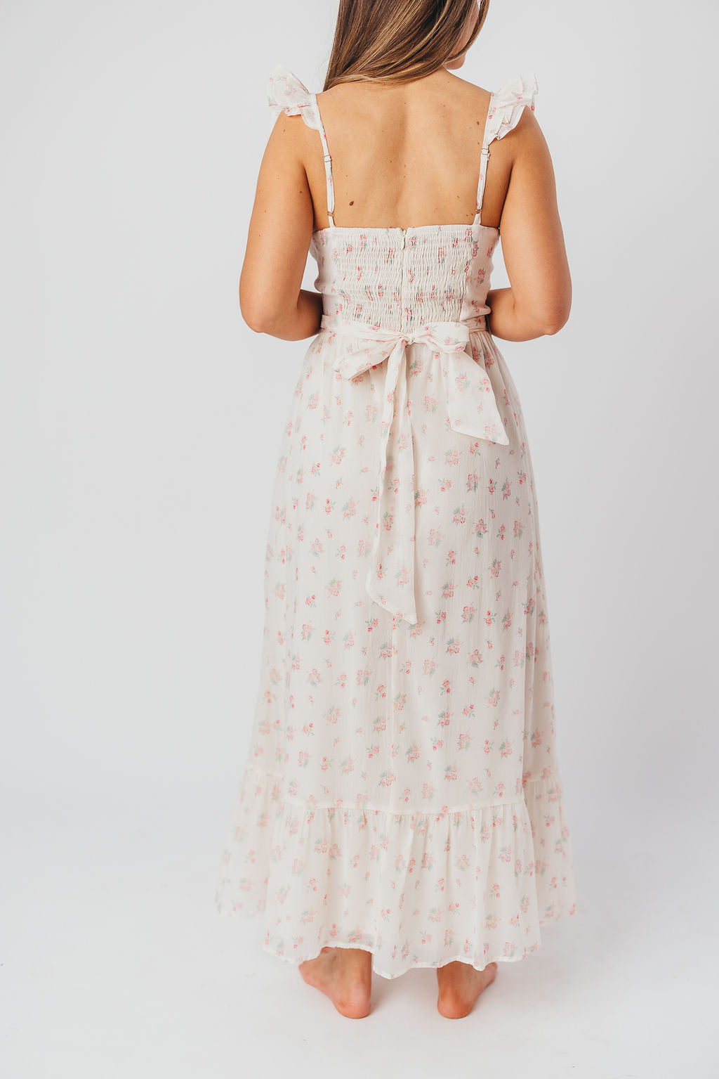 Rosamund Bustier Style Maxi Dress - Floral Blush Pink Women's Plus Size Dress (S-3XL) | Perfect for Weddings, Parties & Summer Vacations
