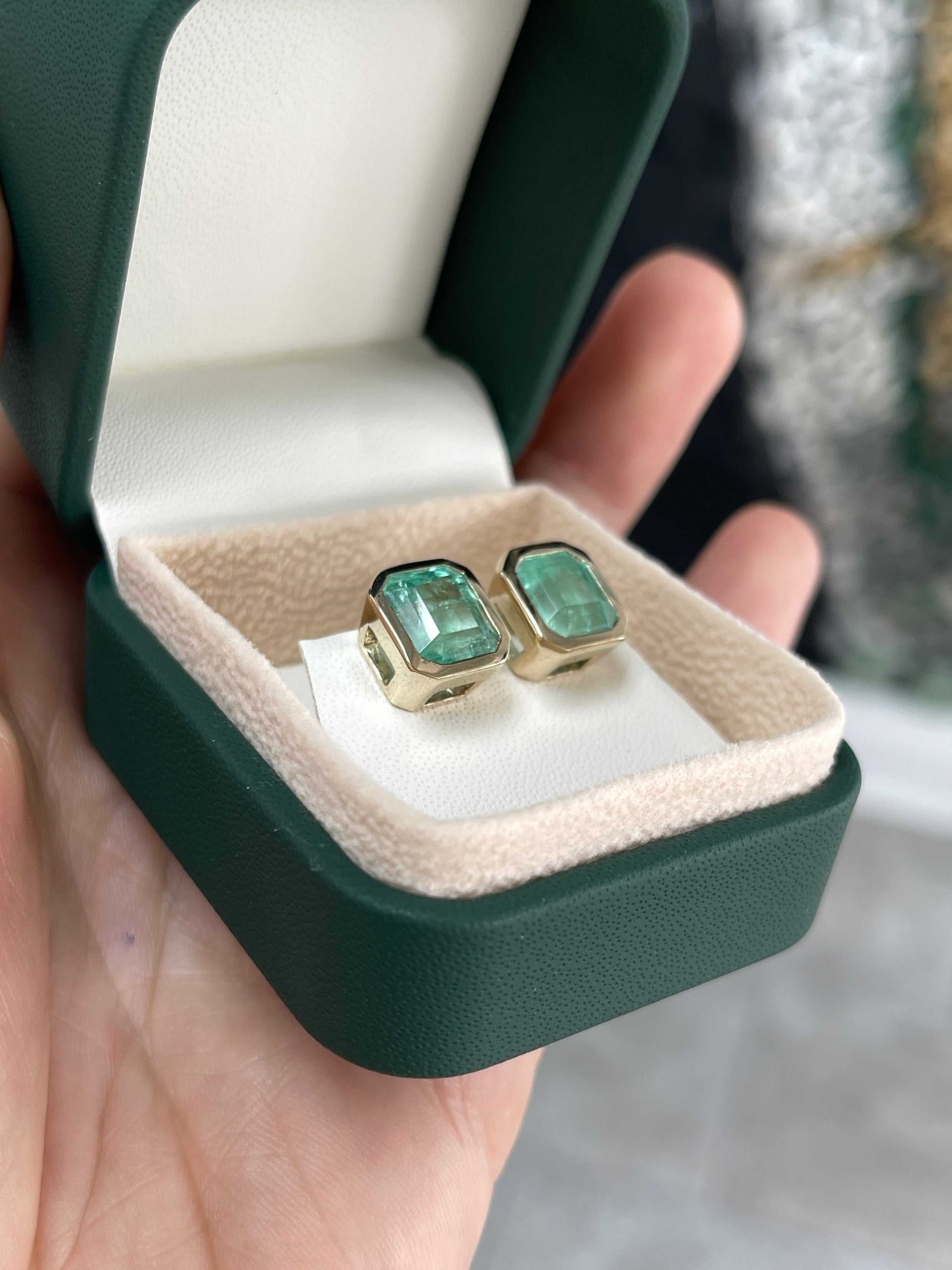 6.80tcw Bezel Set Natural Colombian Emerald Stud Earrings for Women – Elegant Green Gemstone Jewelry for Parties, Weddings & Special Occasions