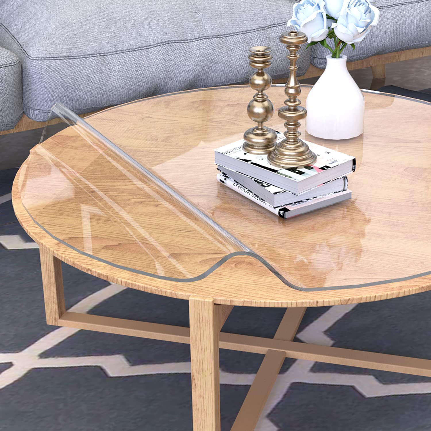 ETECHMART 45 Inch Clear Round Plastic Table Cover - 1.5mm Thick Waterproof PVC Table Protector - Vinyl Tablecloth for Coffee & Dining Tables - Perfect for Parties, Restaurants & Home Decor