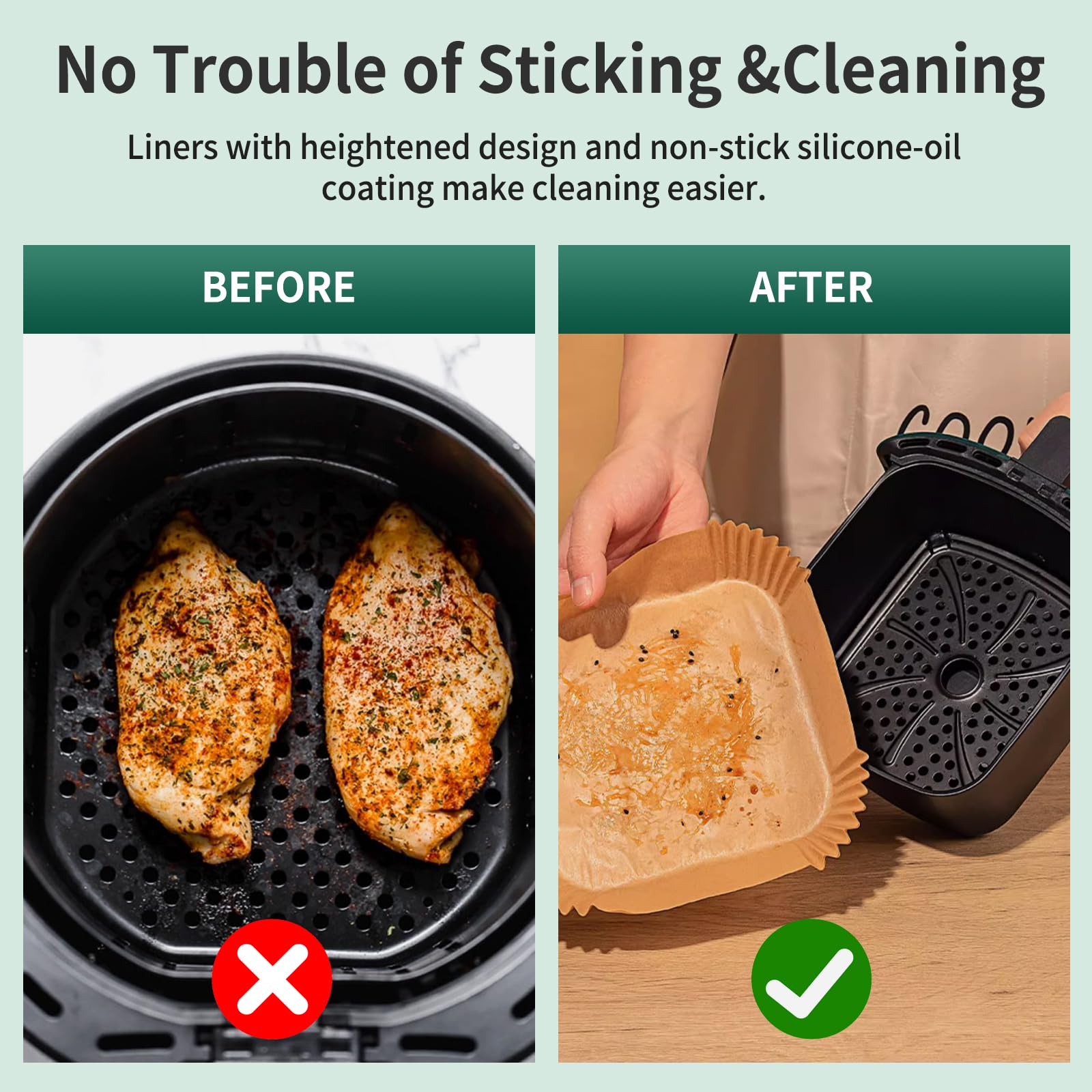 **150-Pack Disposable Air Fryer Liners - 8 Inch Non-Stick Parchment Paper for 5-8QT Air Fryers | Oil-Proof, Microwave Safe | Perfect for Frying, Baking, Roasting & Reheating | Square Shape for Easy Fit**
