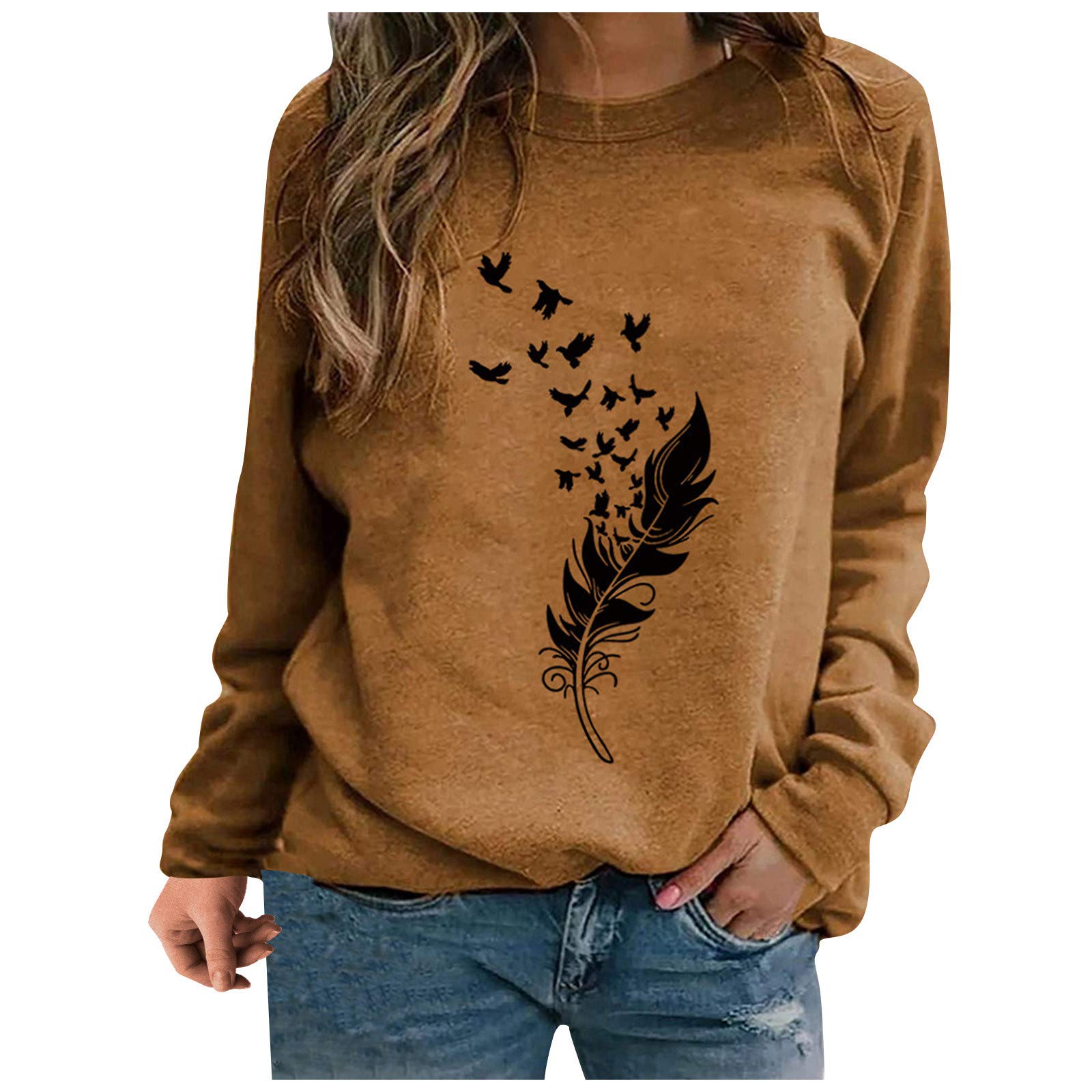 Women's Casual Pullover Sweatshirt - Long Sleeve Heart Print Loose Fit Top for Everyday Wear | Perfect for Fall, Winter & Cozy Outings