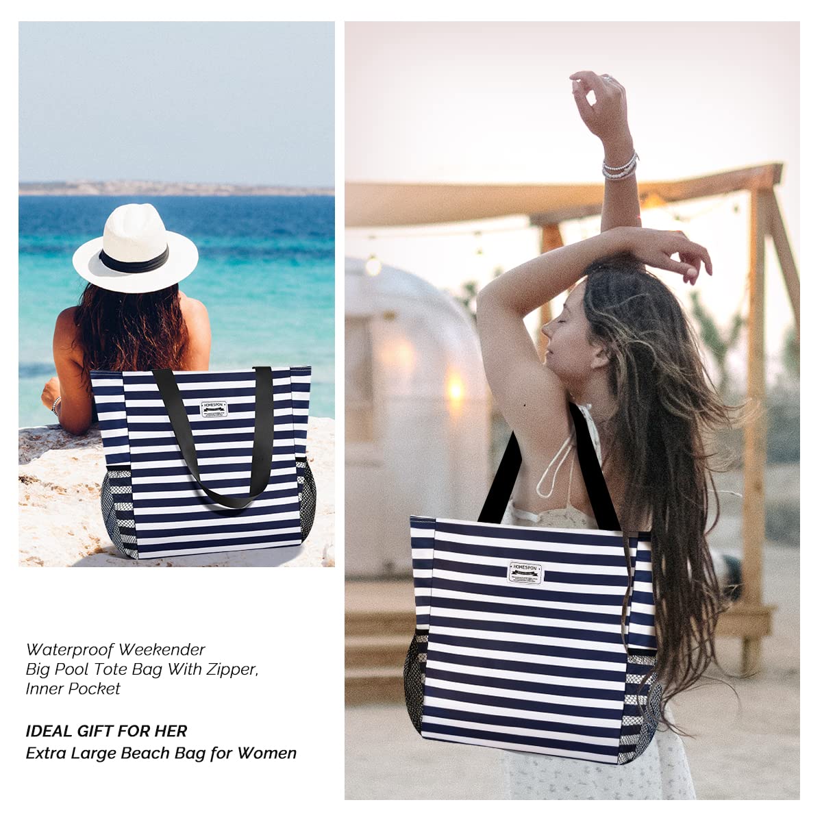 Burninger Large Waterproof Beach Bag for Women - Sandproof Tote with Zipper & Multiple Pockets - Ideal for Pool, Gym, Travel & Vacation - Durable & Spacious Carryall for Swimming, Shopping & Outdoor Activities