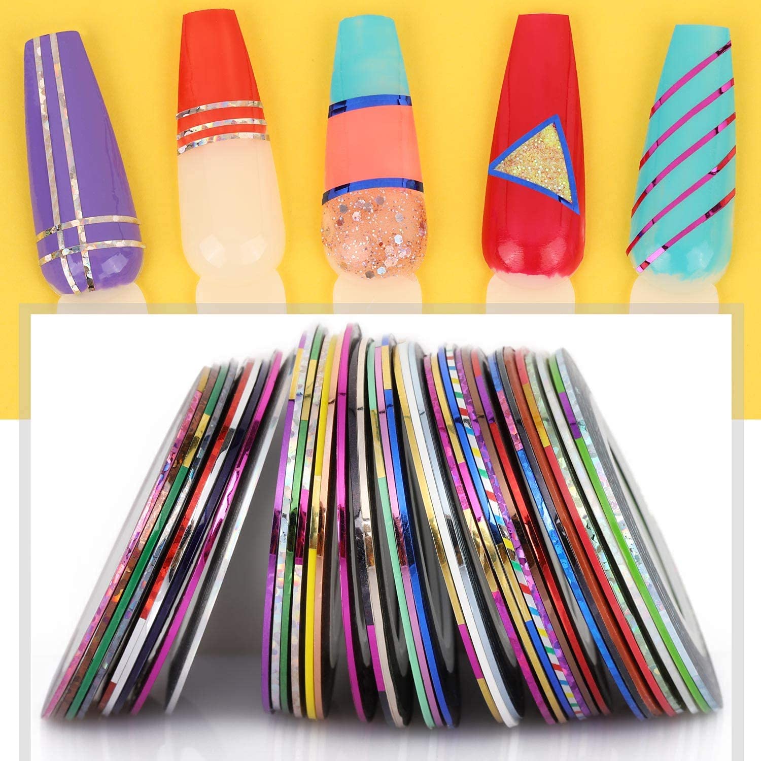 Belicia 10 Colors Mixed Nail Art Striping Tape - DIY Nail Design for French Tips, Ombre & Geometric Patterns - Perfect for Salon, Home Manicure & Nail Art Enthusiasts