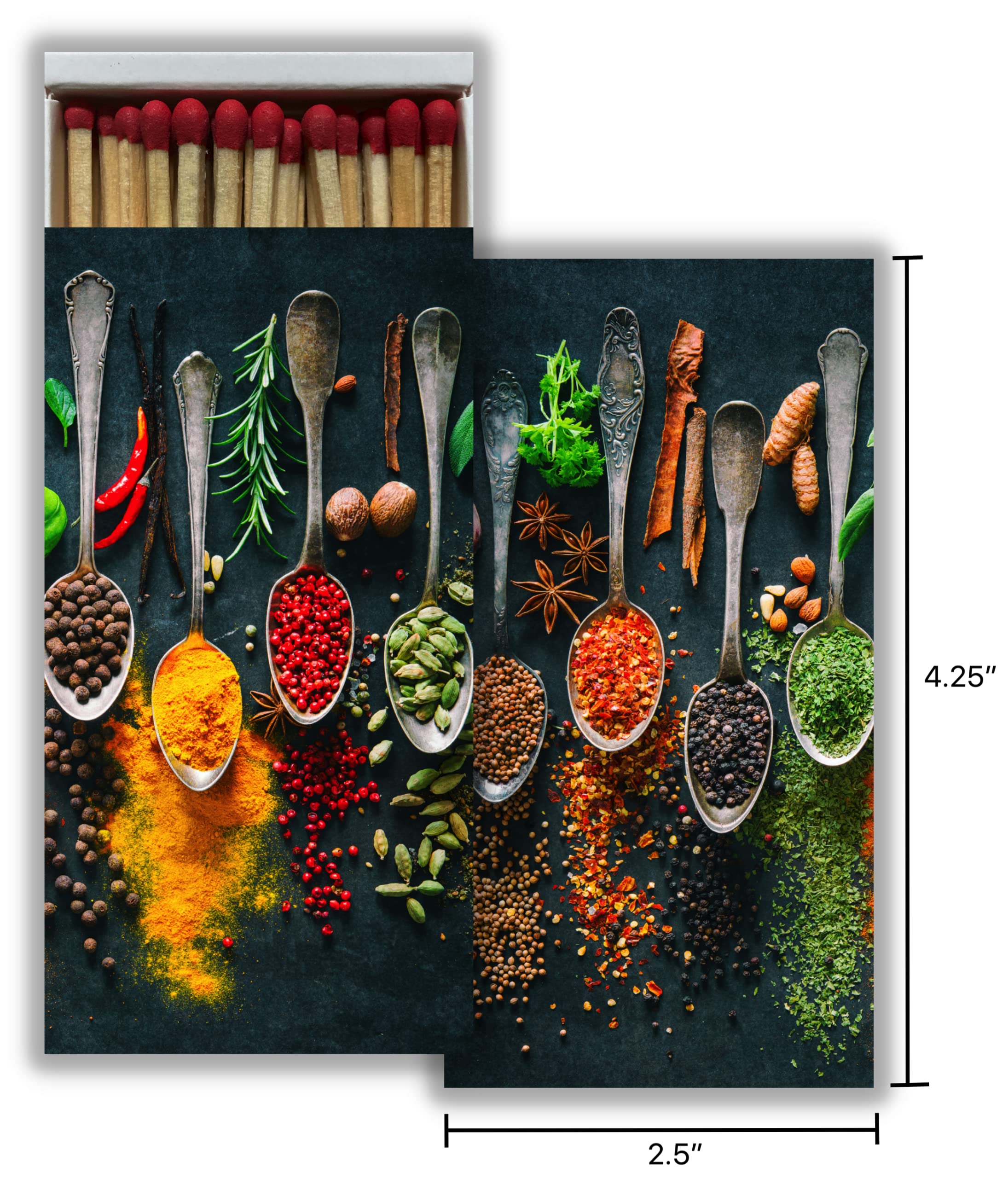 Premium Herbs and Spices Decorative Matchbox with Natural Wooden Matches - Ideal for Lighting Candles, Fireplaces, Grills, Campfires & More | Gift-Ready Packaging | Perfect for Home, Kitchen, Outdoor & Romantic Ambiance