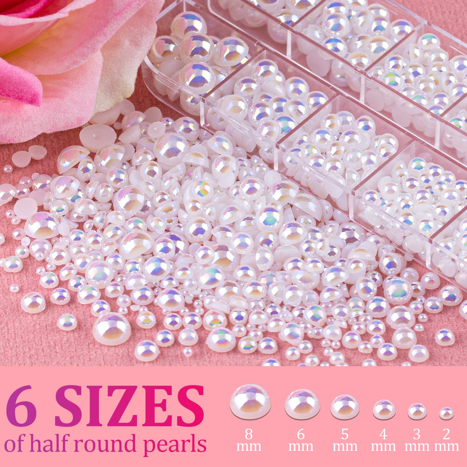 2700 Pcs Flat Back Pearls Kit - 1 Box White AB & 1 Box Beige AB Half Round Pearls with Pickup Pencil & Tweezer for DIY Nail Art, Face Makeup, Jewelry Making, Scrapbooking & Craft Projects - Professional & Home Use