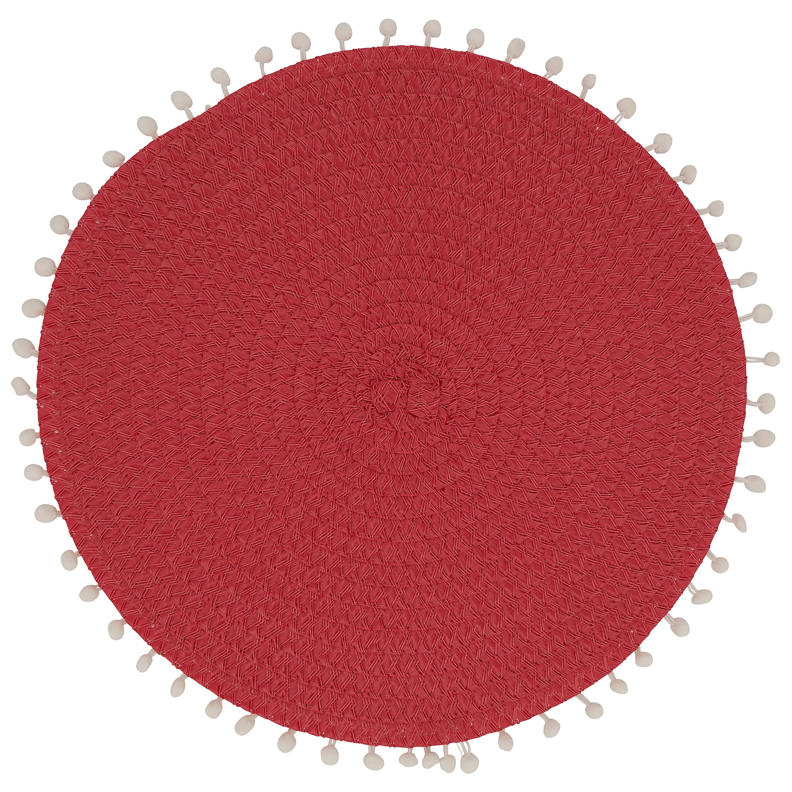 Stylish Pom Pom Design Placemats Set of 4 - Waterproof & Washable Round Table Mats for Dining, Kitchen, Party Decor (Beige)