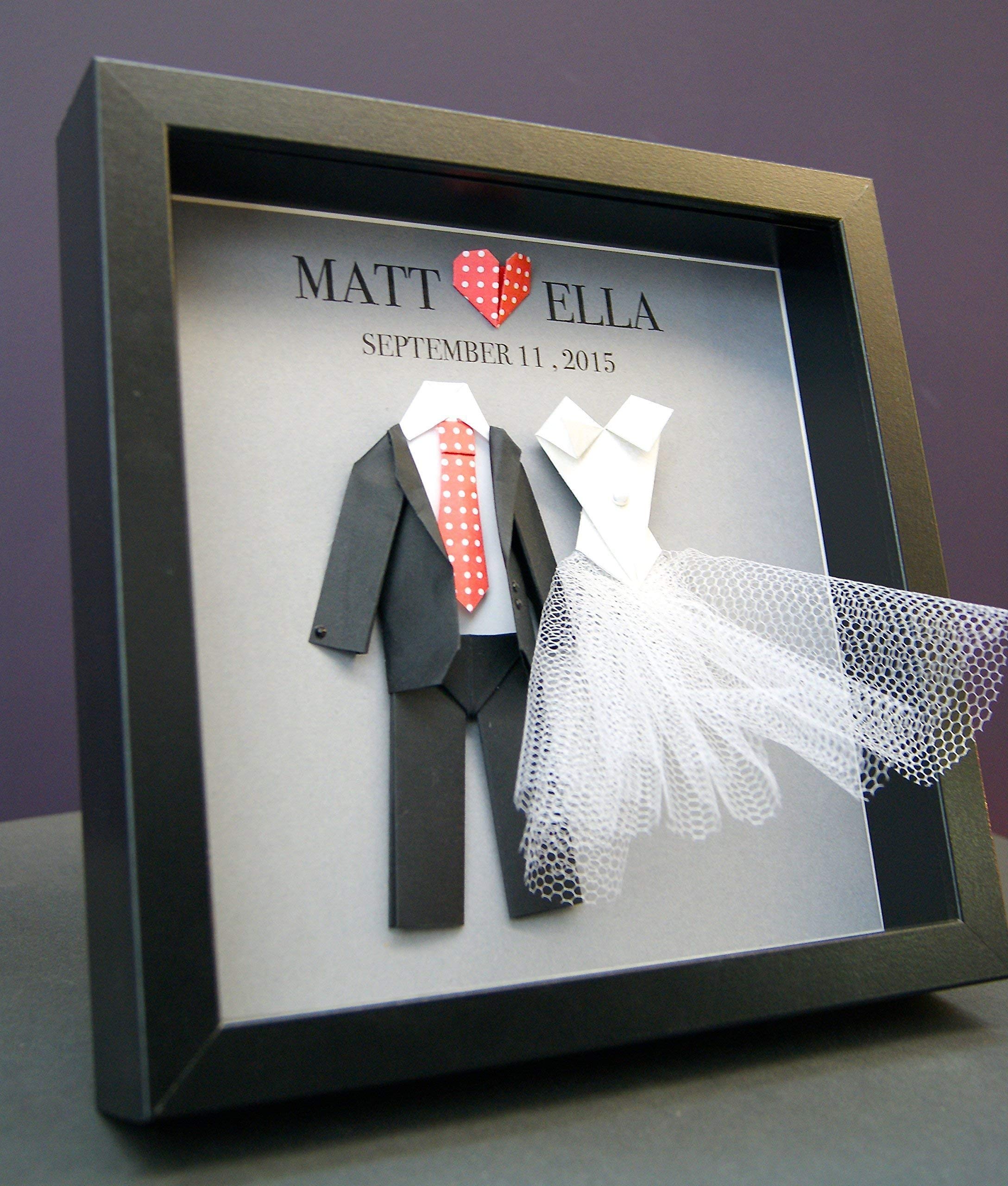 Personalized Wedding Frame - Custom Bride & Groom Origami Wall Art for Engagement, First Anniversary & Bridal Shower Gifts | Perfect for Home Decor, Wedding Party Favors & Romantic Gift Ideas