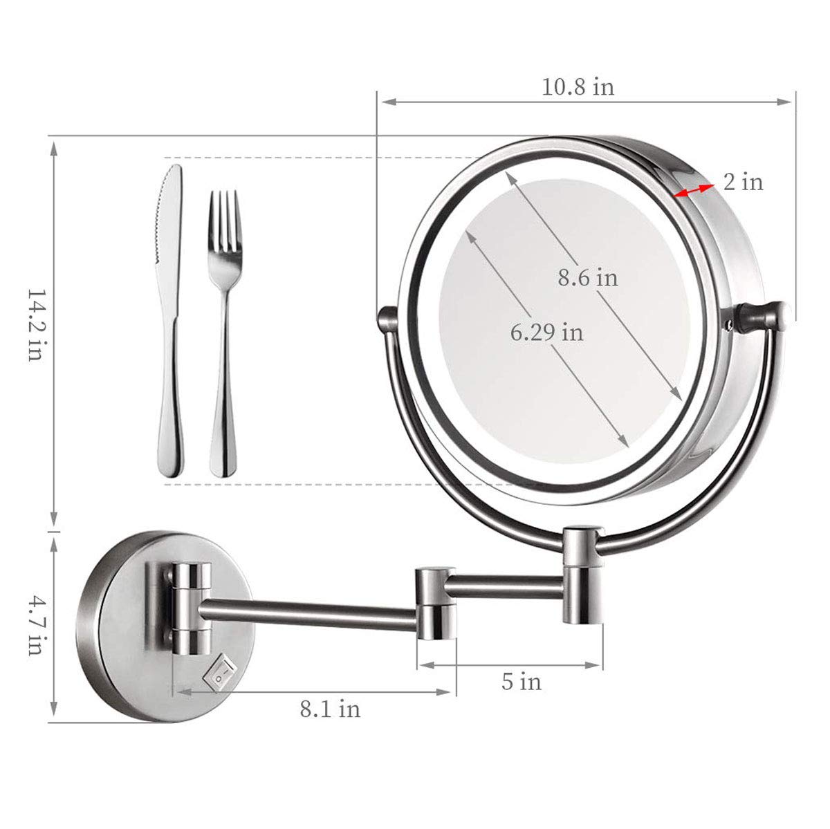 LED Makeup Mirror with Lights - 5X Magnifying Wall Mounted Bathroom Mirror, 360° Rotation for Perfect Makeup Application - Ideal for Bedroom Dressing Table, Bathroom Vanity & Travel Use