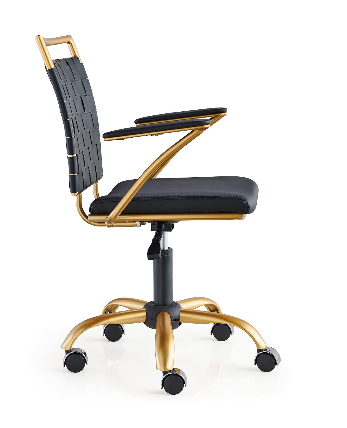 Premium Modern Office Chair - Ergonomic Black & Gold Leather Executive Chair with Adjustable Lumbar Support for Home & Office Workspaces - Perfect for Long Hours of Comfortable Sitting