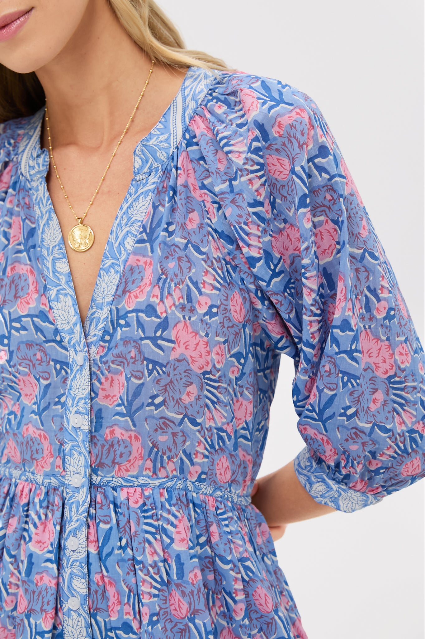 Stylish Blue & Pink Printed Clara Mini Dress for Women | Floral Summer Party Dress | Perfect for Beach Vacations, Date Nights & Casual Outings