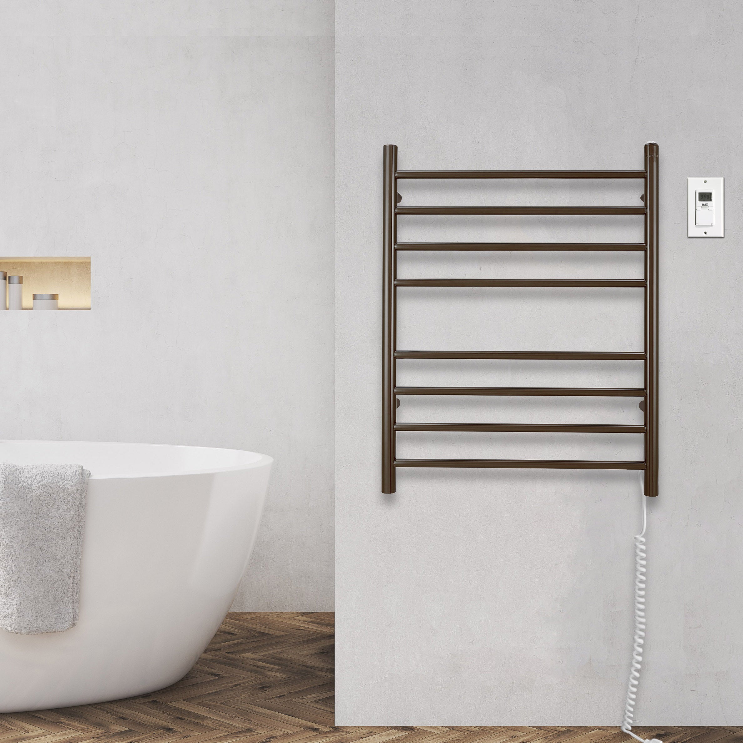 Ancona Prestige Dual 8 Bar Hardwired & Plug-in Bathroom Towel Warmer - Oil Rubbed Bronze Finish with Digital Timer - Perfect for Spa, Luxury Hotels & Home Bathrooms