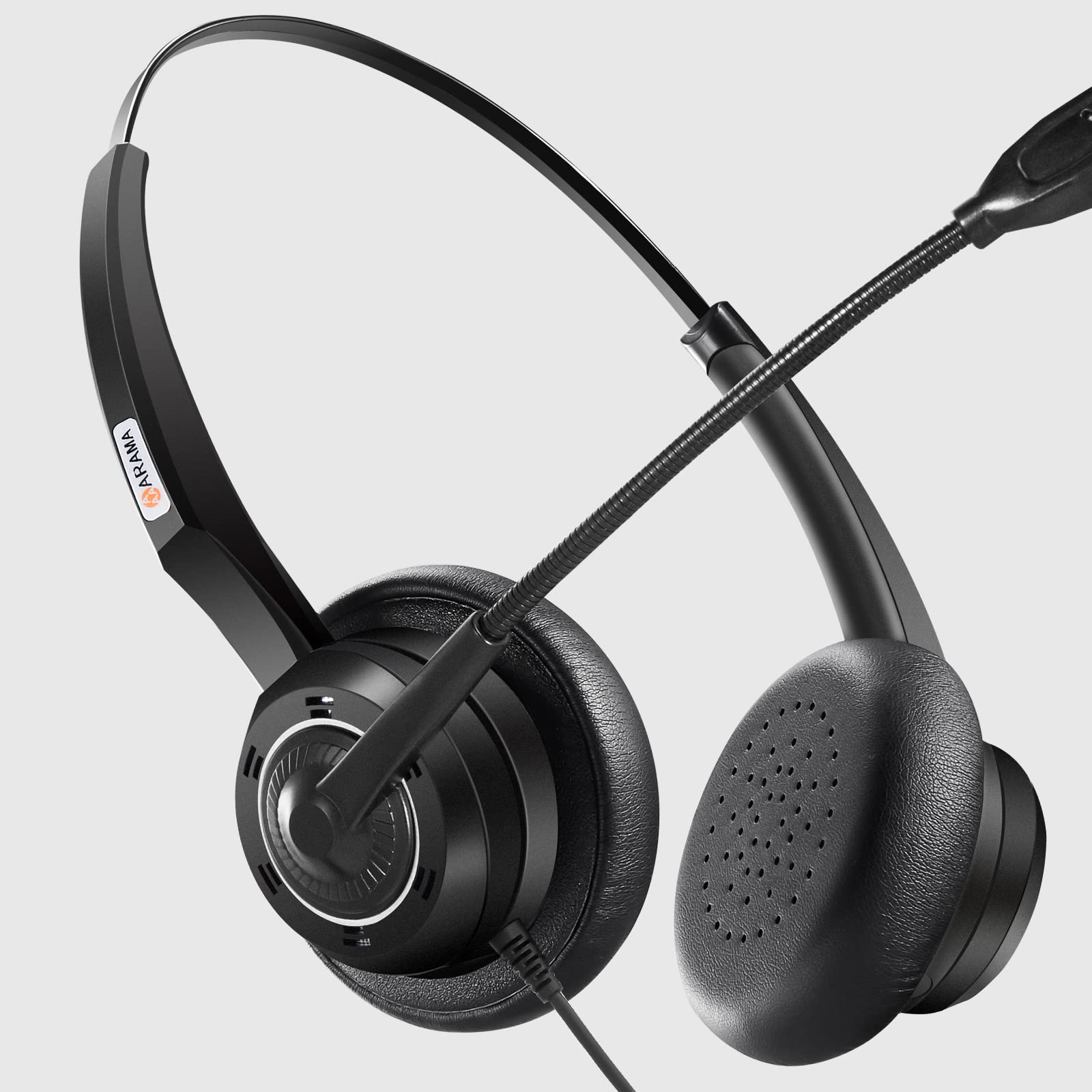 Arama USB Headset with Noise Cancelling Microphone & In-Line Volume Control - Stereo PC Headphones for Laptop, Computer, Business, Home Office - Ideal for Call Center, Skype, Zoom Meetings & Online Chat (Lightweight Design)