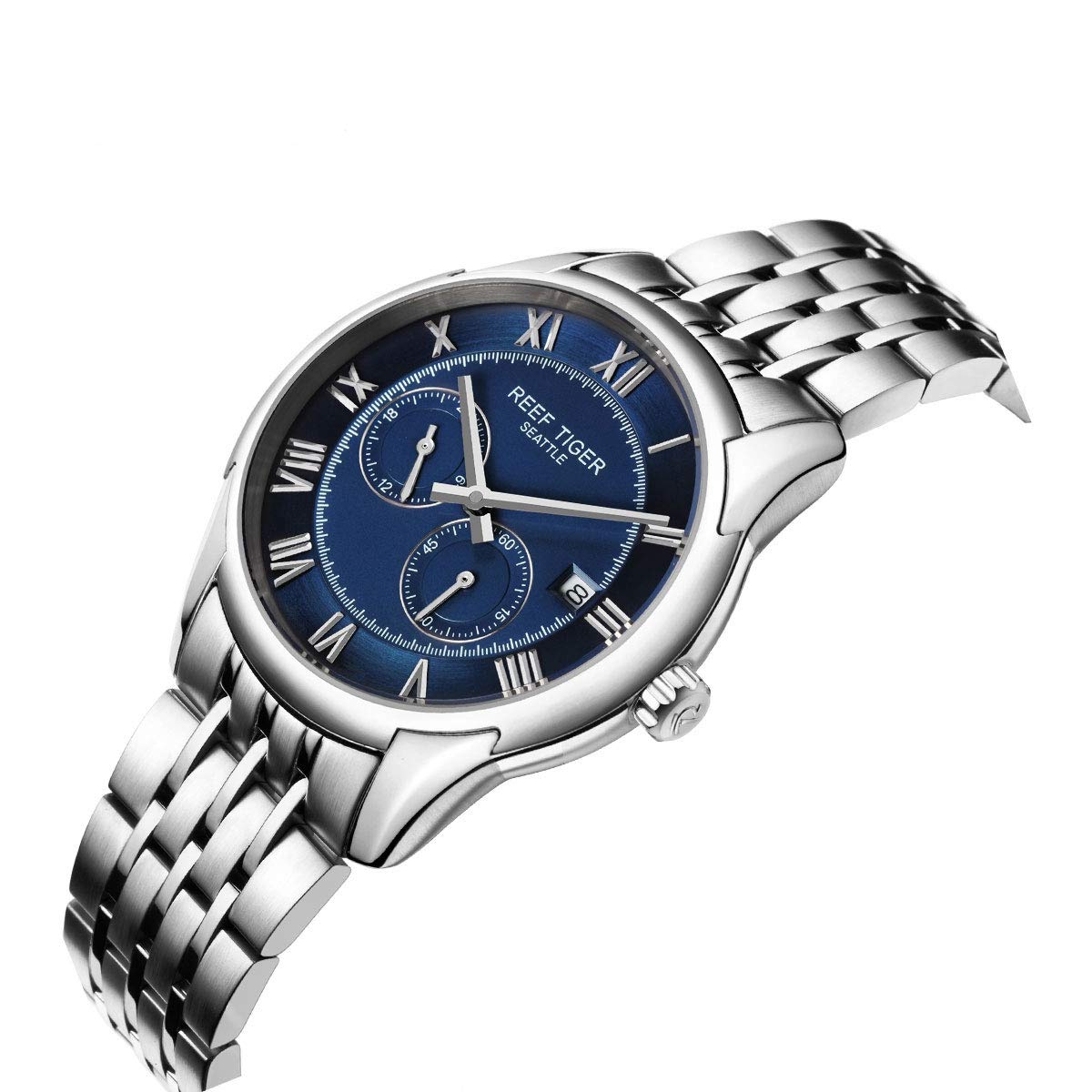 REEF TIGER Men's Automatic Business Watch - Stainless Steel Analog Dress Watch with Date Window | RGA165-YLY | Perfect for Office, Formal Events & Professional Settings