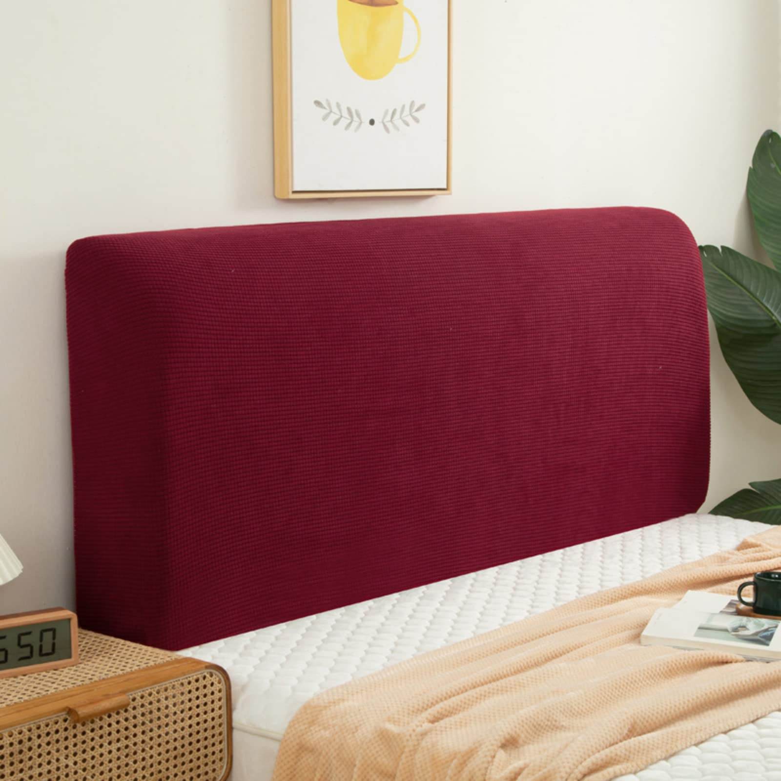 EFELIM Stretch Bed Headboard Slipcover for Queen, Full, King & Cal King Size Beds - Curved Upholstered Headboard Dustproof Protector Cover (Red, King: 75-82.6in) - Perfect for Bedroom Decor, Dust Protection & Furniture Refresh