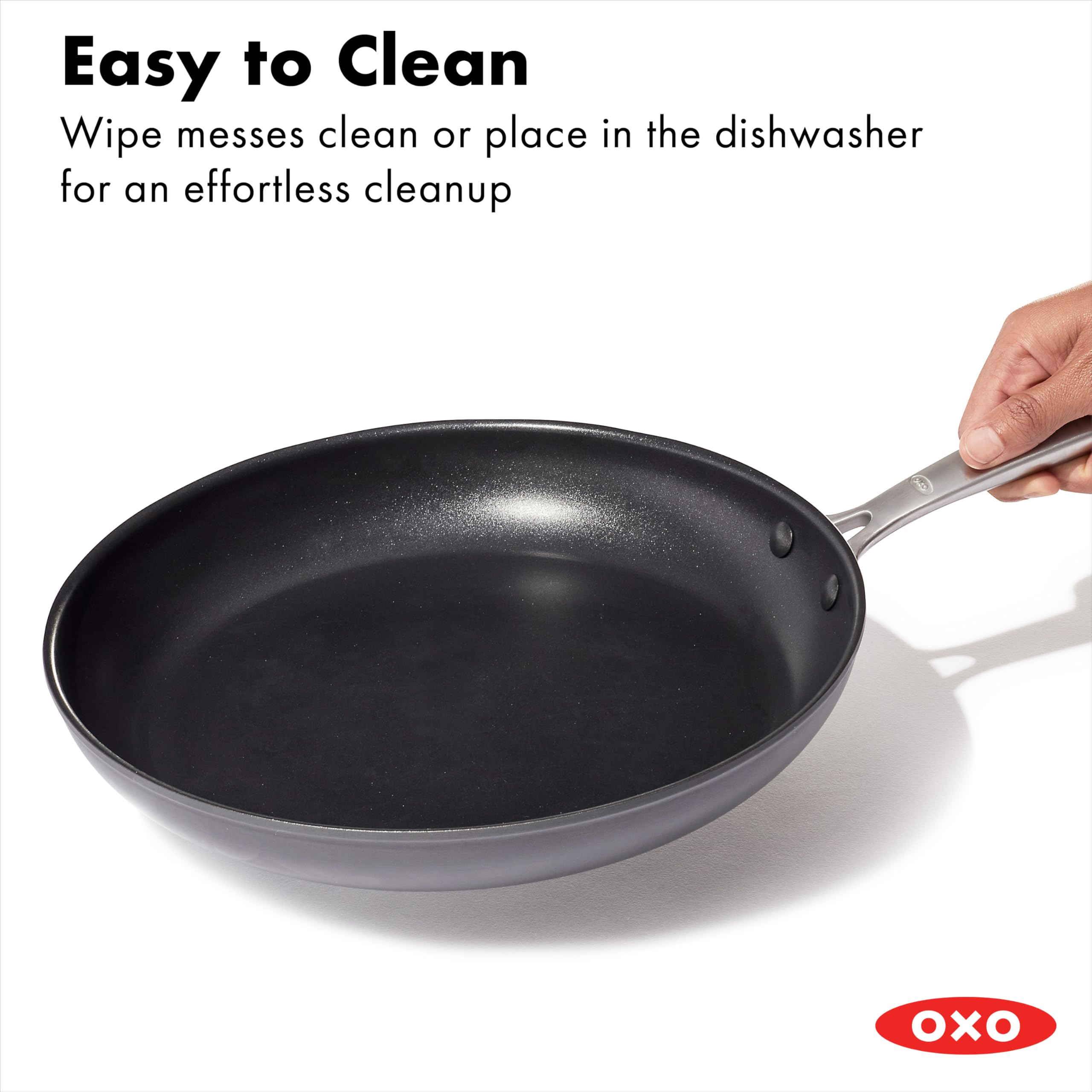 OXO Enhanced 10-Piece Non-Toxic Cookware Set - PFAS-Free Ceramic Nonstick Coating, Durable Hard Anodized Aluminum Pots & Pans with Stainless Steel Handles, Scratch Resistant & Dishwasher Safe - Oven Safe to 500°F - Perfect for Healthy Cooking, Frying, Boiling & Baking in Modern Kitchens