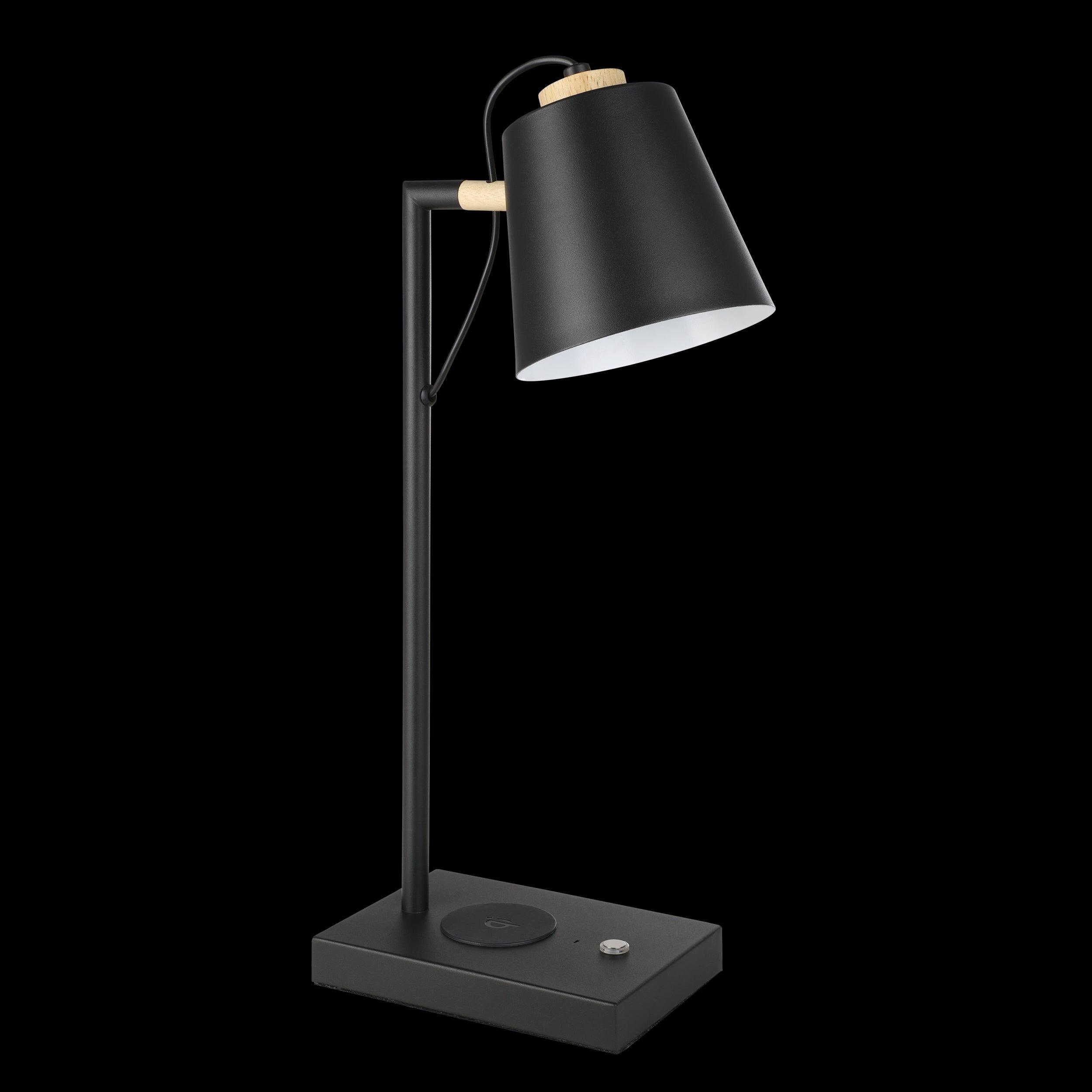 Eglo Lacey Qi Black Touch Table Lamp - Modern Wireless Charging Nightstand Lamp for Bedroom, Living Room, Office - Stylish & Functional Home Decor Lighting