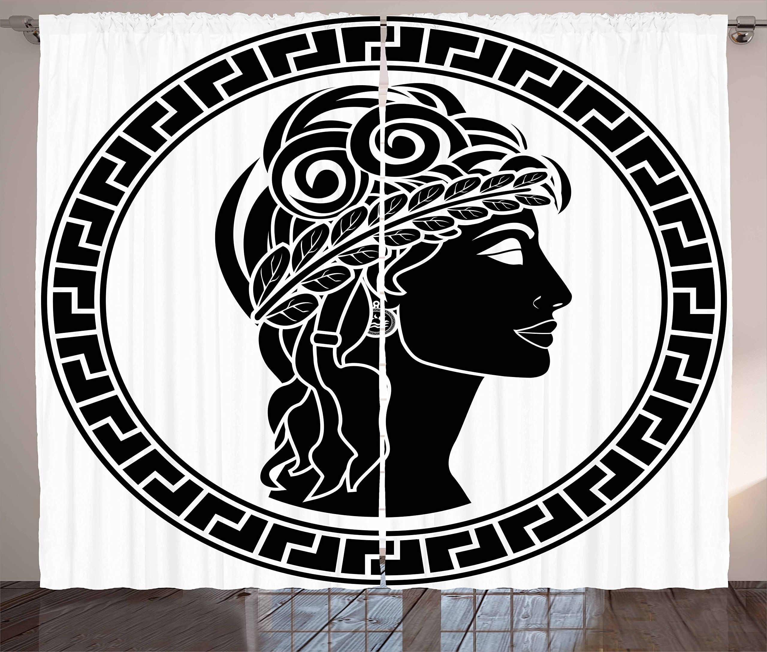 Ambesonne Retro Vintage Roman Folk Woman Muse Curtains - Classic Stencil Design Black & White Window Drapes (108x84 Inch, 2 Panel Set) for Living Room, Bedroom & Home Decor - Perfect for Greek/Mediterranean Style Interiors