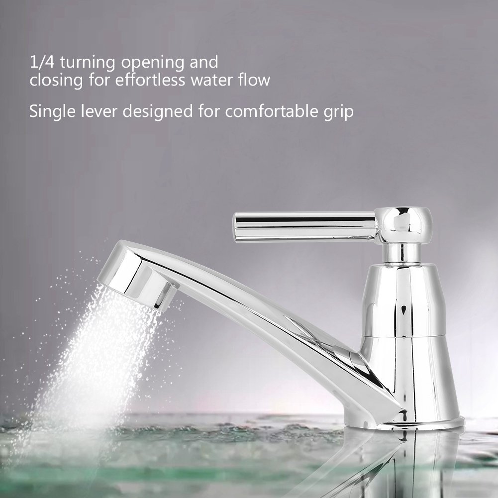 Chrome Plated ABS Plastic Handle Bathroom Sink Faucet - Cold Water Tap for Basin & Kitchen Sink (Straight 1/2