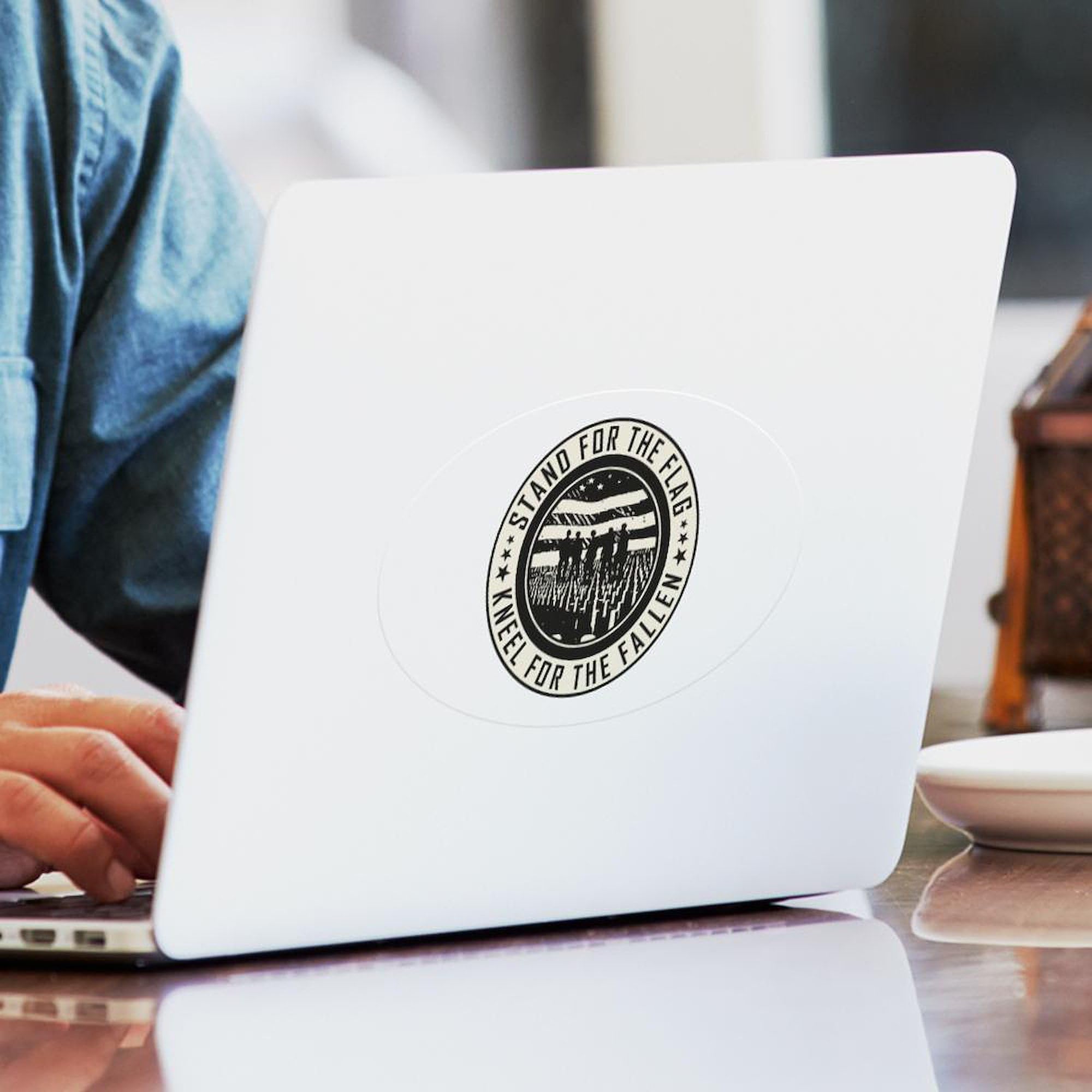 Kneel for The Fallen Car Bumper Sticker - Oval Decal for Vehicles & Laptops