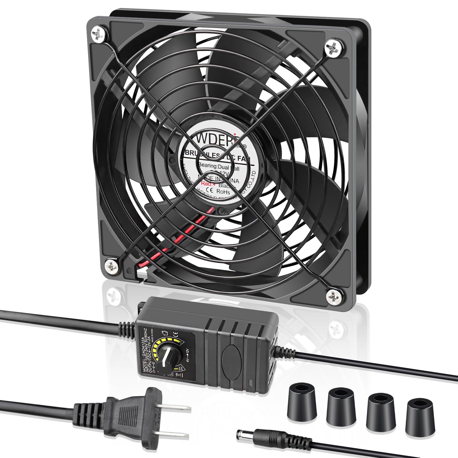 120mm High-Powered AC Computer Fan with 110V-240V to 12V DC Speed Controller - Perfect for Cooling PS5, Xbox, Router, Modem, Grow Tent, Amplifier & Electronics - Ideal for Gaming Setups, Home Servers & Biltong Drying