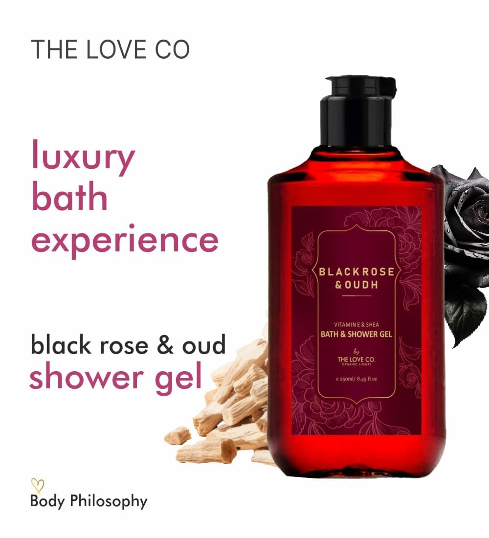 Luxury Black Rose & Oudh Body Wash for Women - Organic Vegan Formula with Shea Butter, Vitamin E & Niacinamide - Long-Lasting Fragrance, Cruelty-Free & Paraben-Free - 8.5oz/250ml - Perfect for Spa Days, Romantic Evenings & Self-Care Rituals