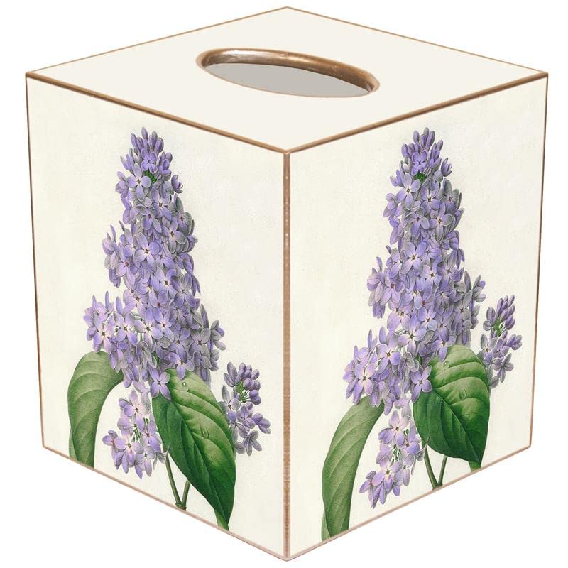 Marye-Kelley Handmade Lilac Flower Tissue Box Cover - USA Made Paper Mache Tissue Holder in Elegant White & Purple | Perfect for Bathroom, Bedroom & Living Room Decor