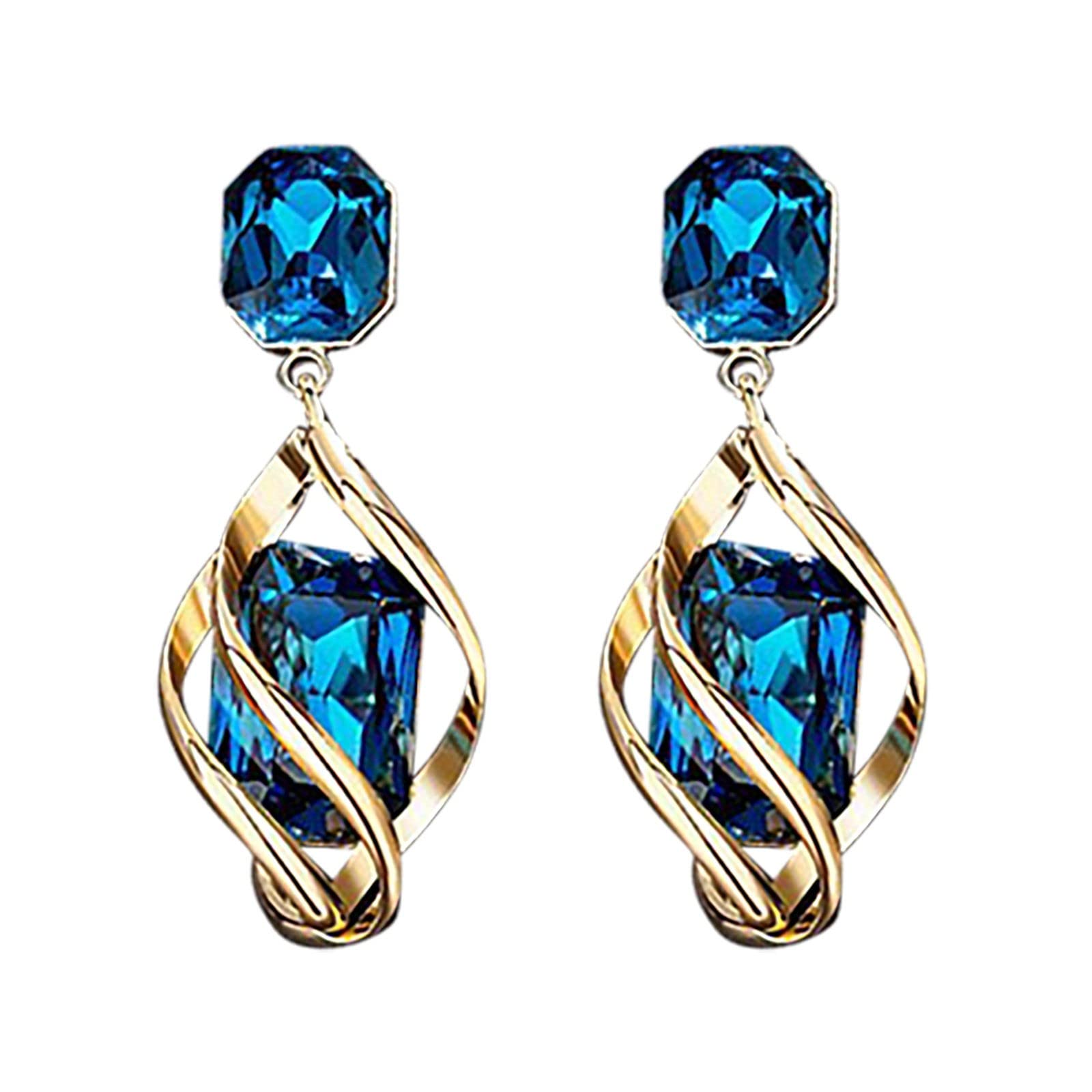 Stylish Blue Crystal Spiral Stud Earrings with Pearl Heart - Silver Plated Fashion Jewelry for Women - Perfect for Parties, Weddings & Everyday Wear