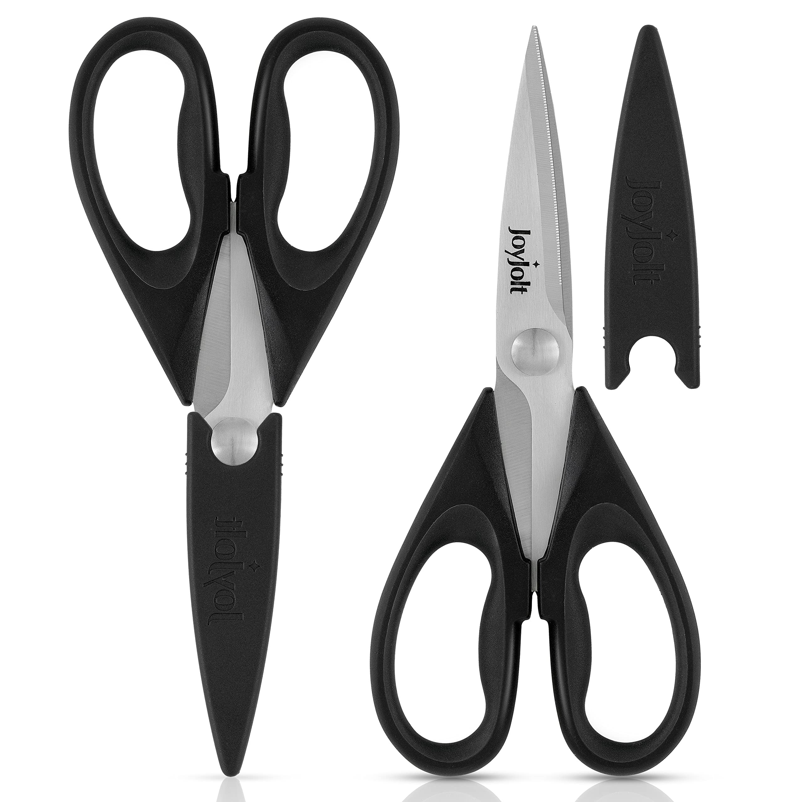 JoyJolt Heavy Duty Kitchen Shears (2-Pack) - Stainless Steel Multi-Purpose Scissors for Herbs, Vegetables, Meat & Poultry - Dishwasher Safe with Protective Sheaths - Perfect for Cooking, Food Prep & Crafting