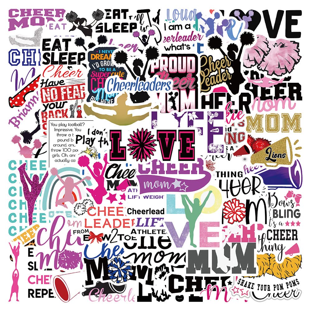 50 Pack Cheerleading Stickers - Waterproof Vinyl Decals for Water Bottles, Laptop, Car, Phone, Guitar & Skateboard - Trendy Aesthetic Cheerleader Stickers for Girls, Teens, Boys & Adults - Perfect for School, Sports, Gifts & DIY Decor