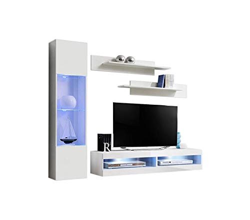 Modern Wall-Mounted TV Stand with Storage Shelves & LED Lights - 34