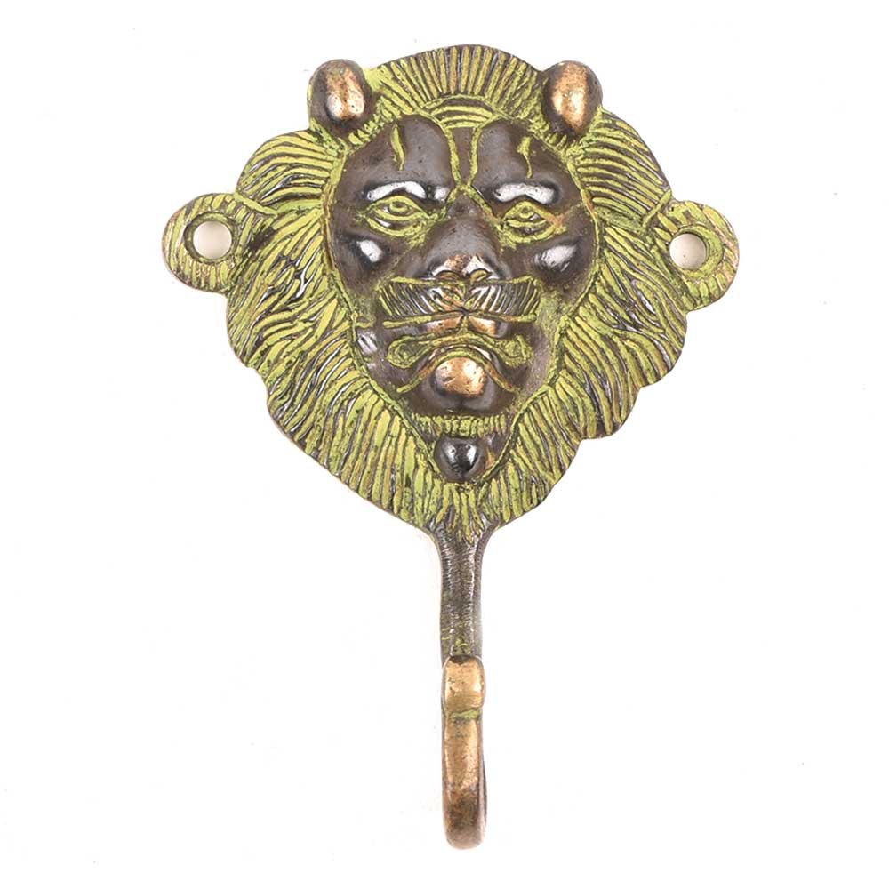 IndianShelf Vintage Brass Lion Head Wall Hook - Decorative Coat Rack for Kids Room, Key Holder & Bag Hanger - Perfect for Boys/Girls Bedroom, Entryway & Backpack Organization