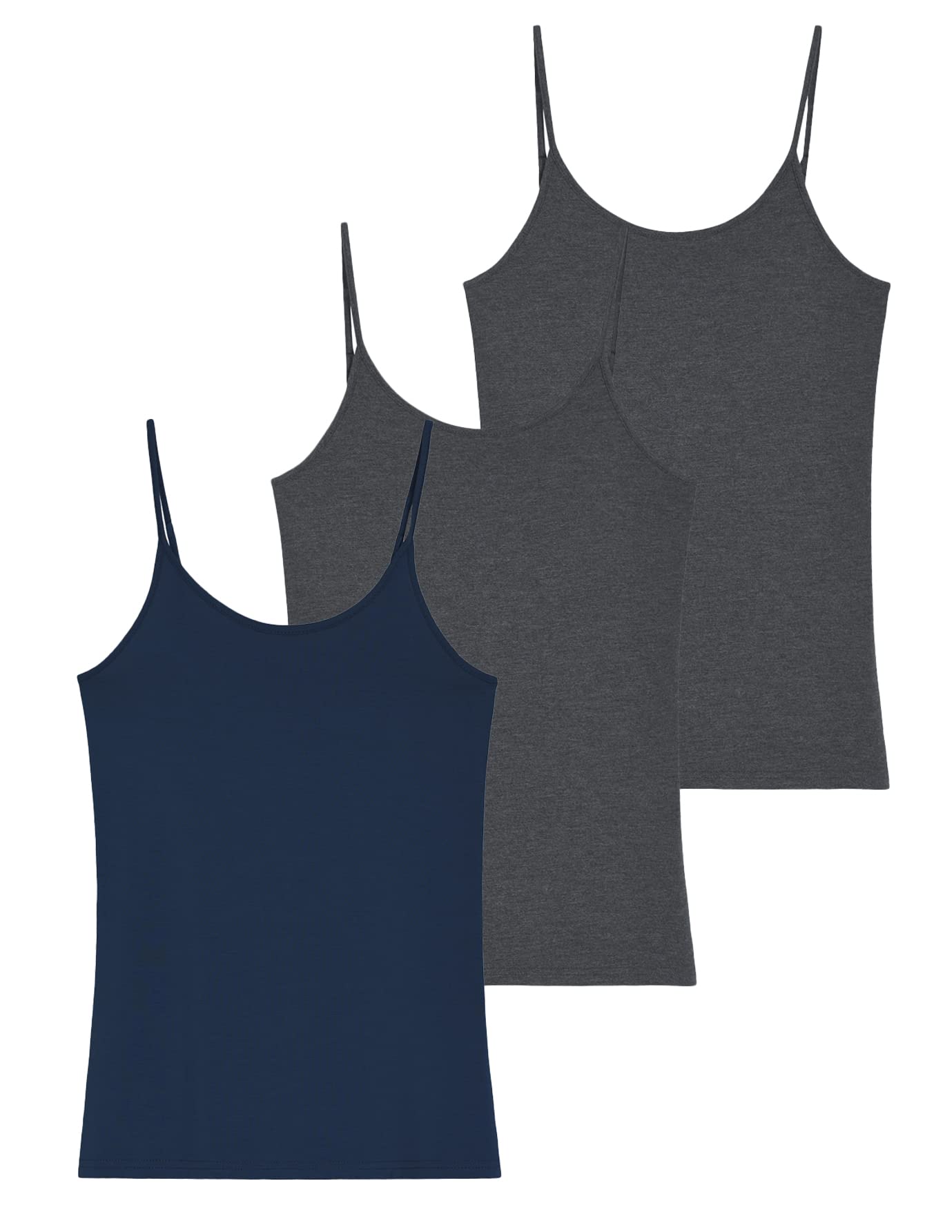 Women's Bamboo Viscose Adjustable Strap Cami Tank Top 3 Pack - Soft Breathable Summer Tops for Casual Wear, Layering & Lounge