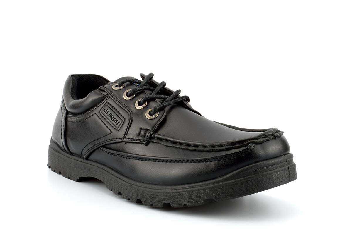 Men's Casual Boat Shoes - Non-Slip Work & School Shoes for Boys & Men - Black Lace-Up Leather Shoes for Outdoor Activities, Office & Daily Wear