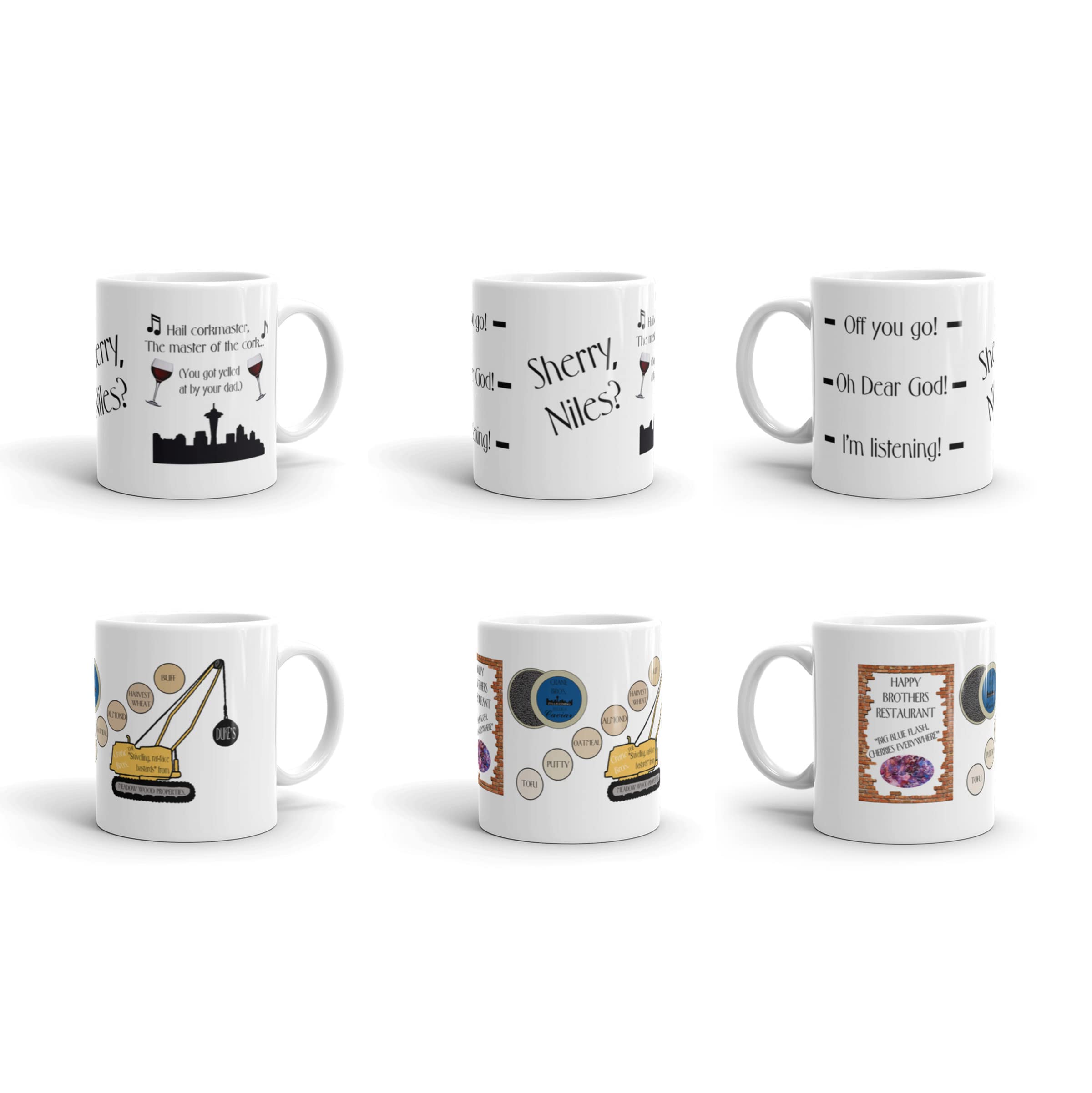 Frasier TV Show Coffee Mug Set of 2 - Crane Brothers & Seattle Skyline Design - Perfect Gift for Frasier Fans, Coffee Lovers & Office Use | Durable Ceramic Mugs for Hot Drinks, Home Decor & TV Show Collectors