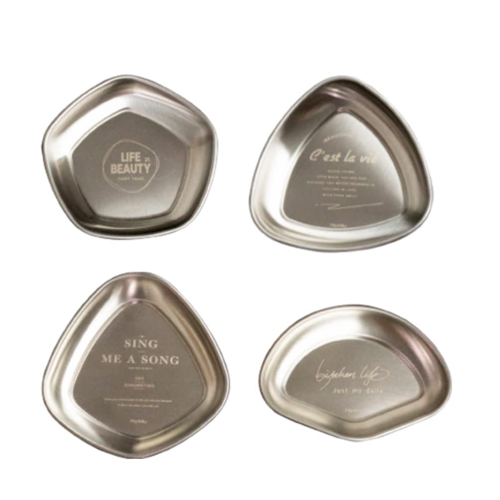 4Pcs Stainless Steel Sauce Dishes - Irregular Shaped Sushi Dipping Bowls, Seasoning Saucers & Dessert Plates for Asian Cuisine, Party Serving & Home Dining (4 Styles)