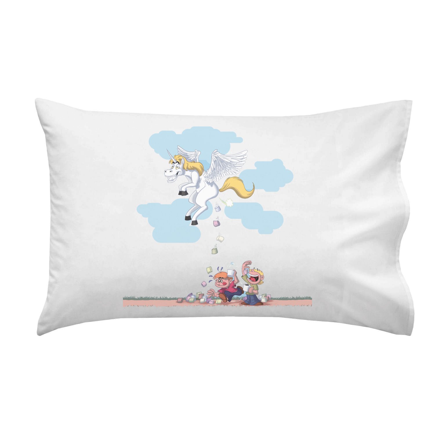 Shark Unicorn Pegasus Pegacorn Pooping Marshmallows Colorful Pillowcase - Fun Novelty Decorative Pillow Cover for Kids Room, Birthday Gifts & Unique Home Decor