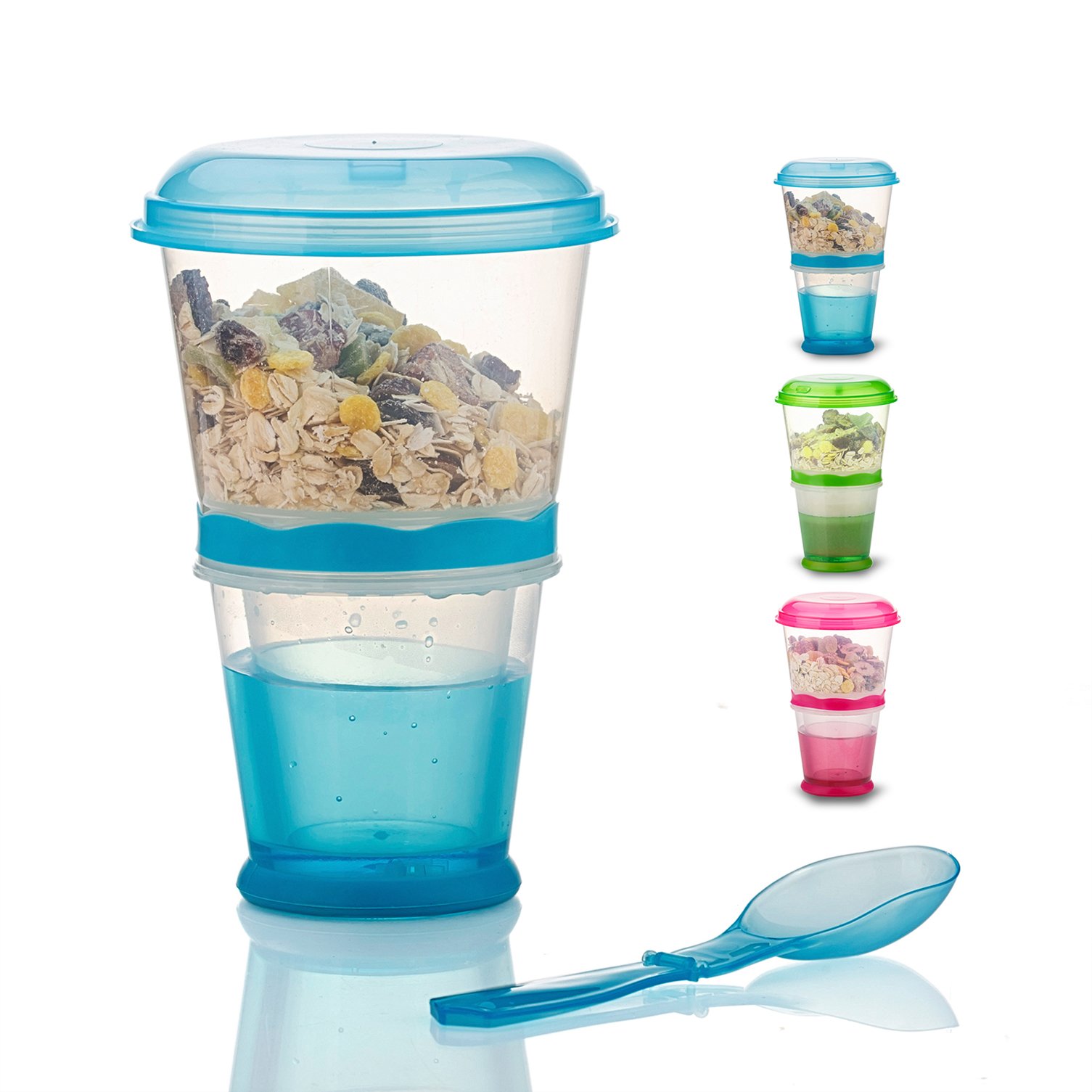 Portable Cereal Cup with Spoon - On-the-Go Breakfast Container for Milk, Yogurt & Snacks - Travel-Friendly Food Storage (Blue) - Perfect for Commuting, Camping & Office Lunch
