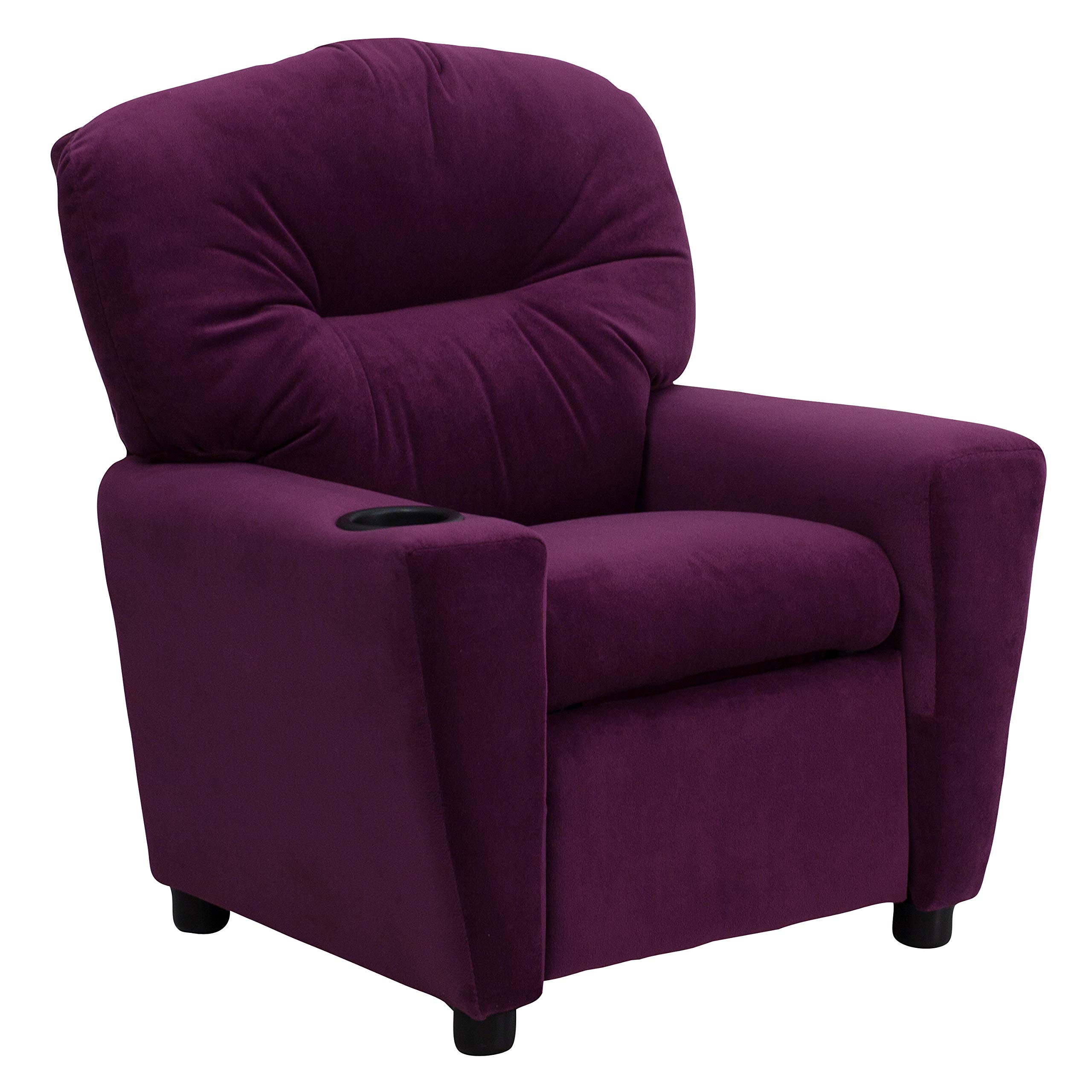BizChair Purple Microfiber Kids Recliner with Cup Holder - Comfortable Children's Lounge Chair for Bedroom, Playroom & TV Watching