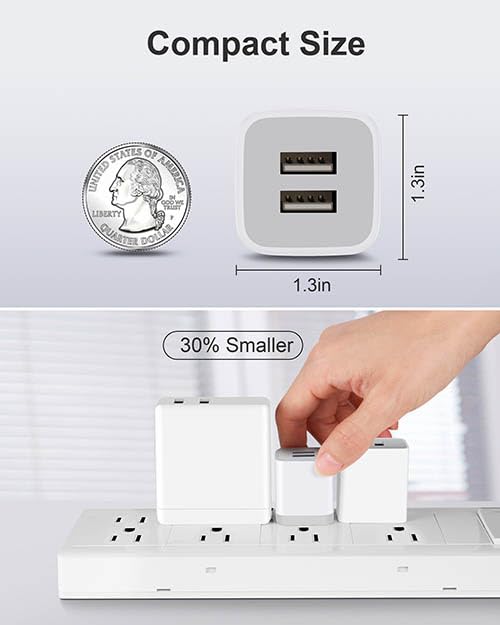 USINFLY 3-Pack 2.1A Dual Port USB Wall Charger - Fast Charging Cube Power Adapter for iPhone 14/13/12/11/Pro Max/SE/XS/XR/X/8/7/6/6S Plus, Samsung Galaxy, Moto, LG & Android Phones - Perfect for Home, Office & Travel Charging