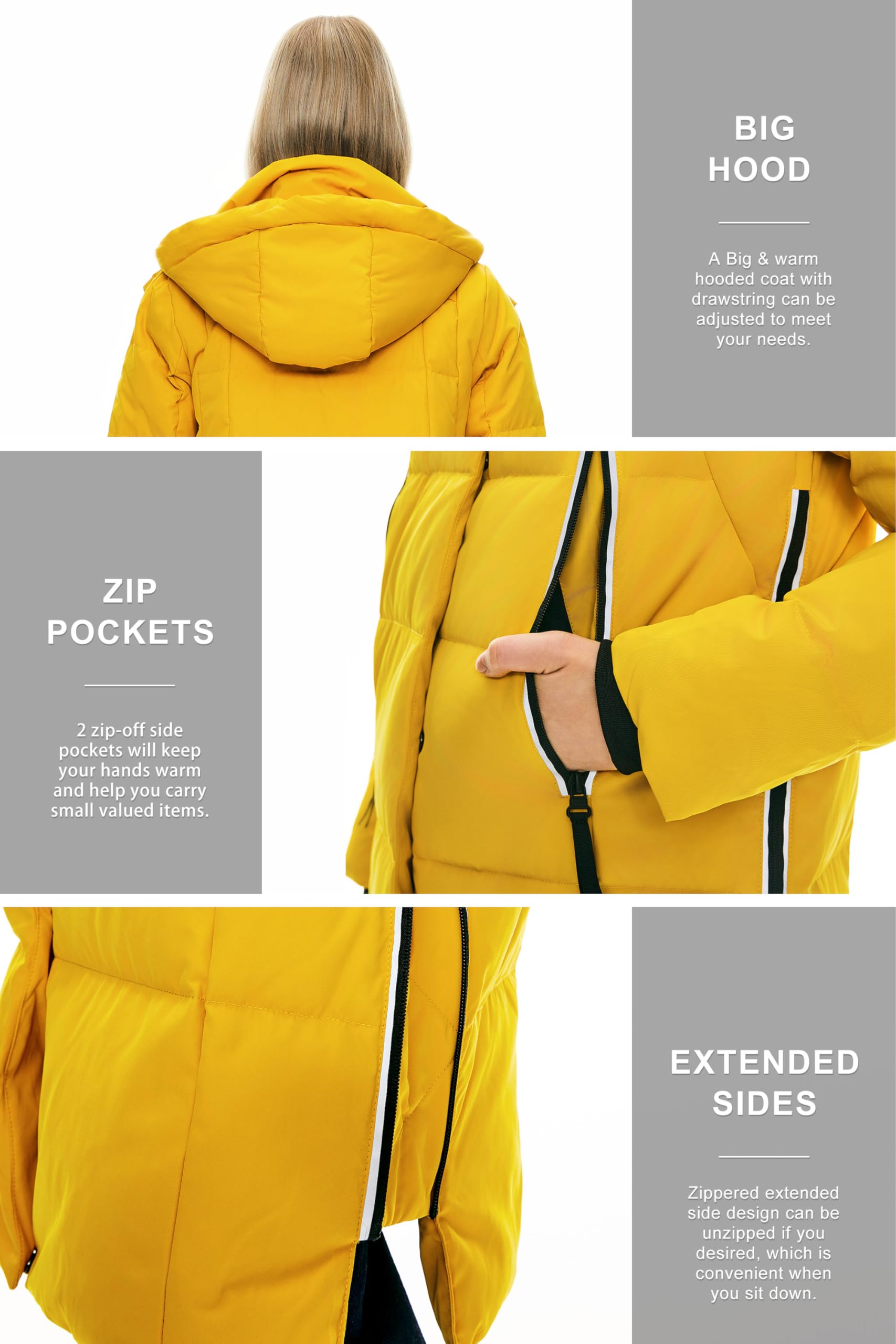 Orolay Women's Thickened Long Down Jacket - Winter Warm Hooded Puffer Coat with Side Zipper Pockets | Perfect for Cold Weather, Snow Activities & Outdoor Adventures